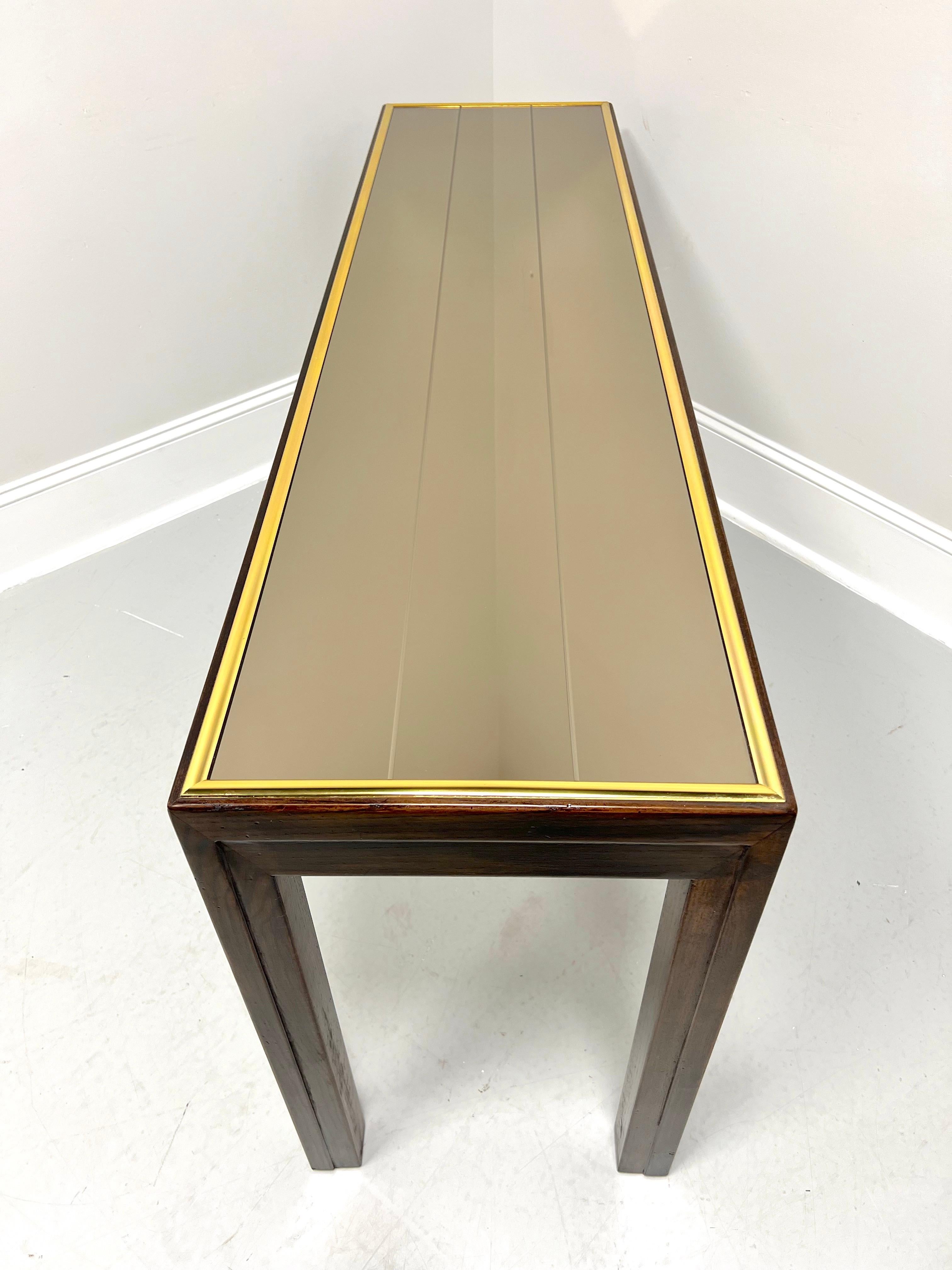 20th Century HENREDON 1980's Oak and Brass Mirror Top Contemporary Console Sofa Table For Sale
