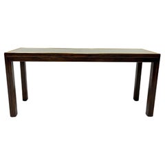 Henredon 1980 Oak et Brass Mirror Top Contemporary Console Sofa Table