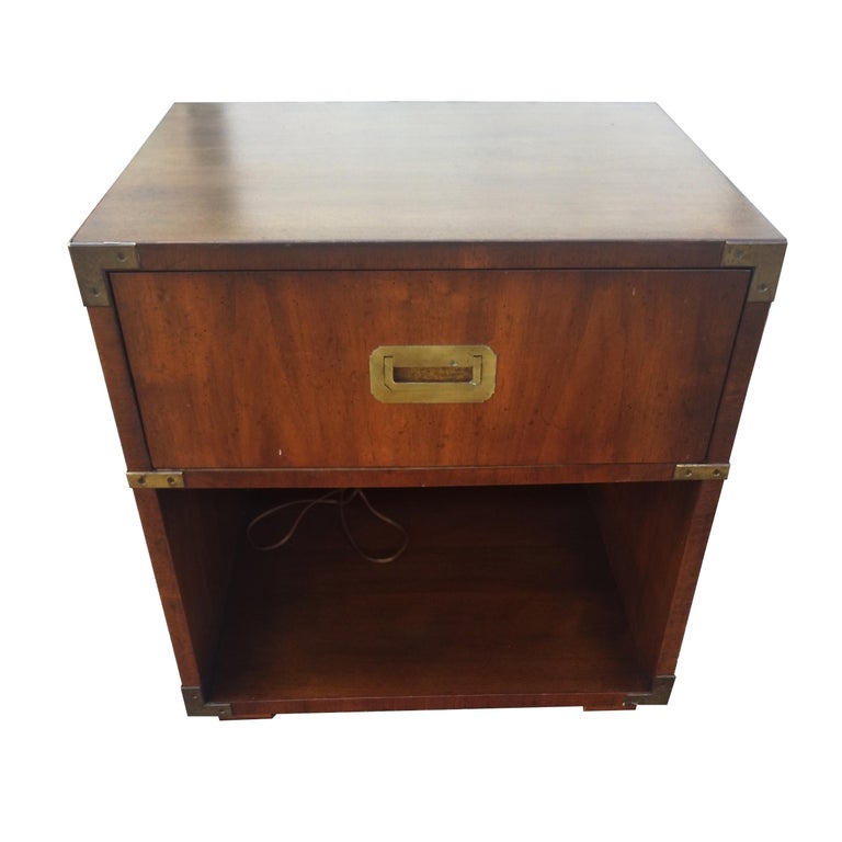 North American Henredon Campaign Style Walnut Nightstand For Sale