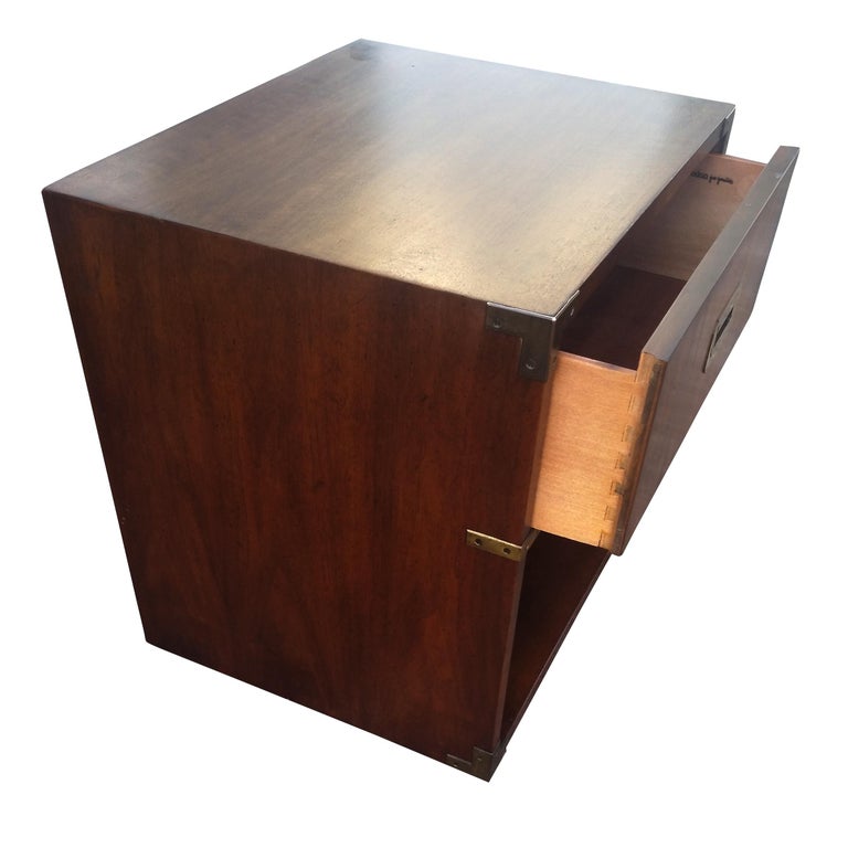 Henredon Campaign Style Walnut Nightstand For Sale 1