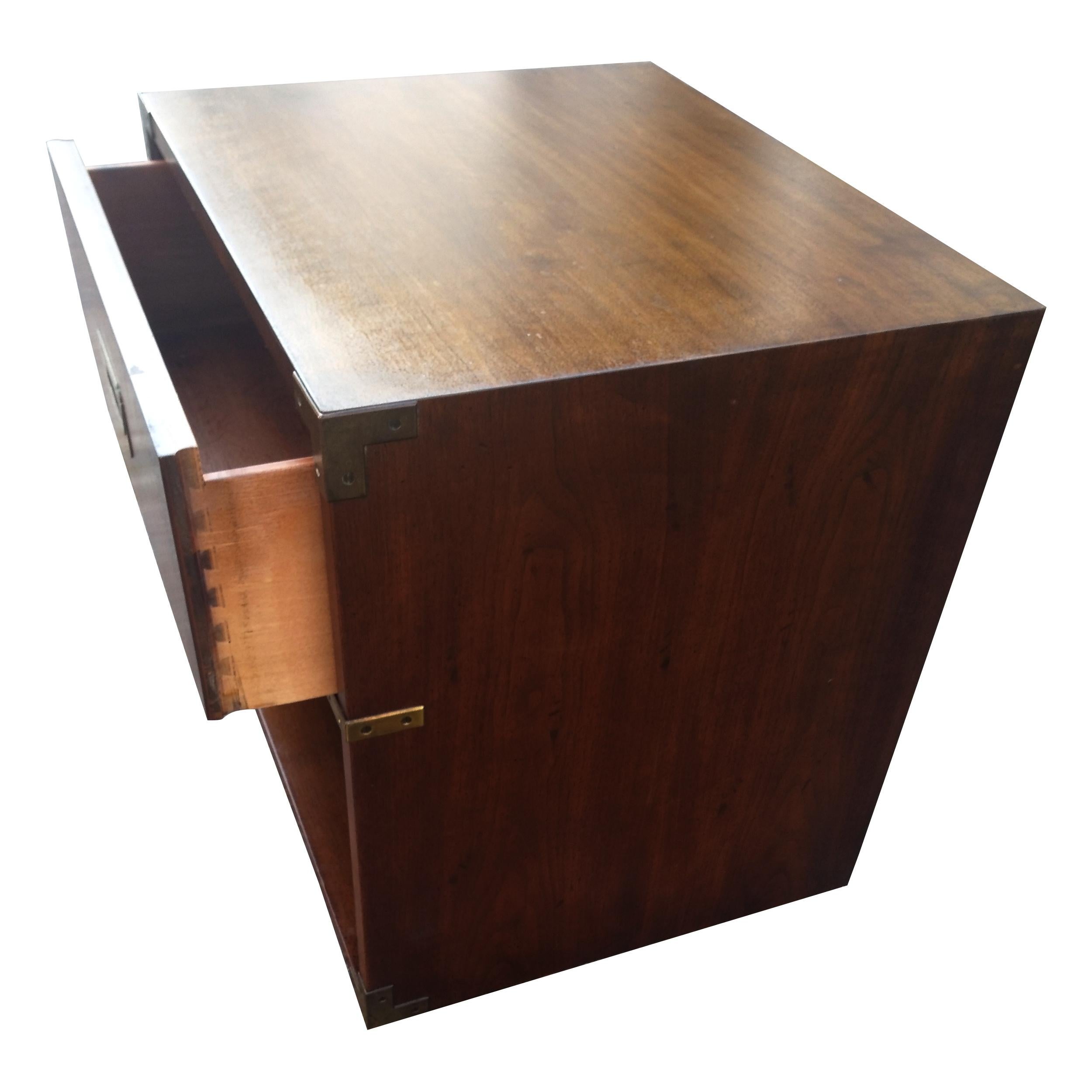 Henredon Campaign Style Walnut Nightstand For Sale 2