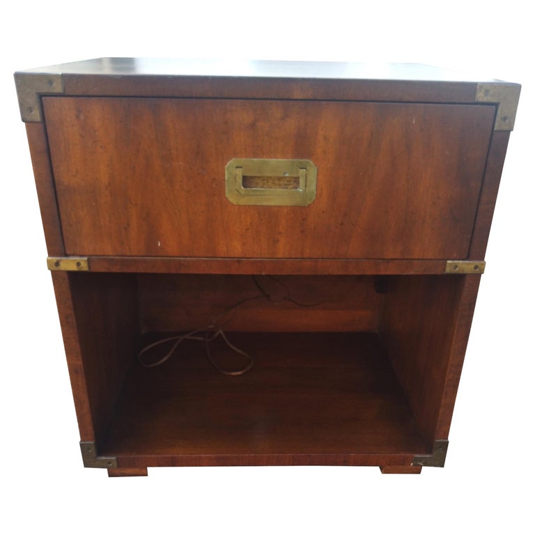 Henredon Campaign Style Walnut Nightstand For Sale