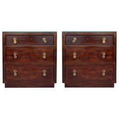 Henredon 3 Drawer Chests Nightstands with Brass Hardware, Pair
