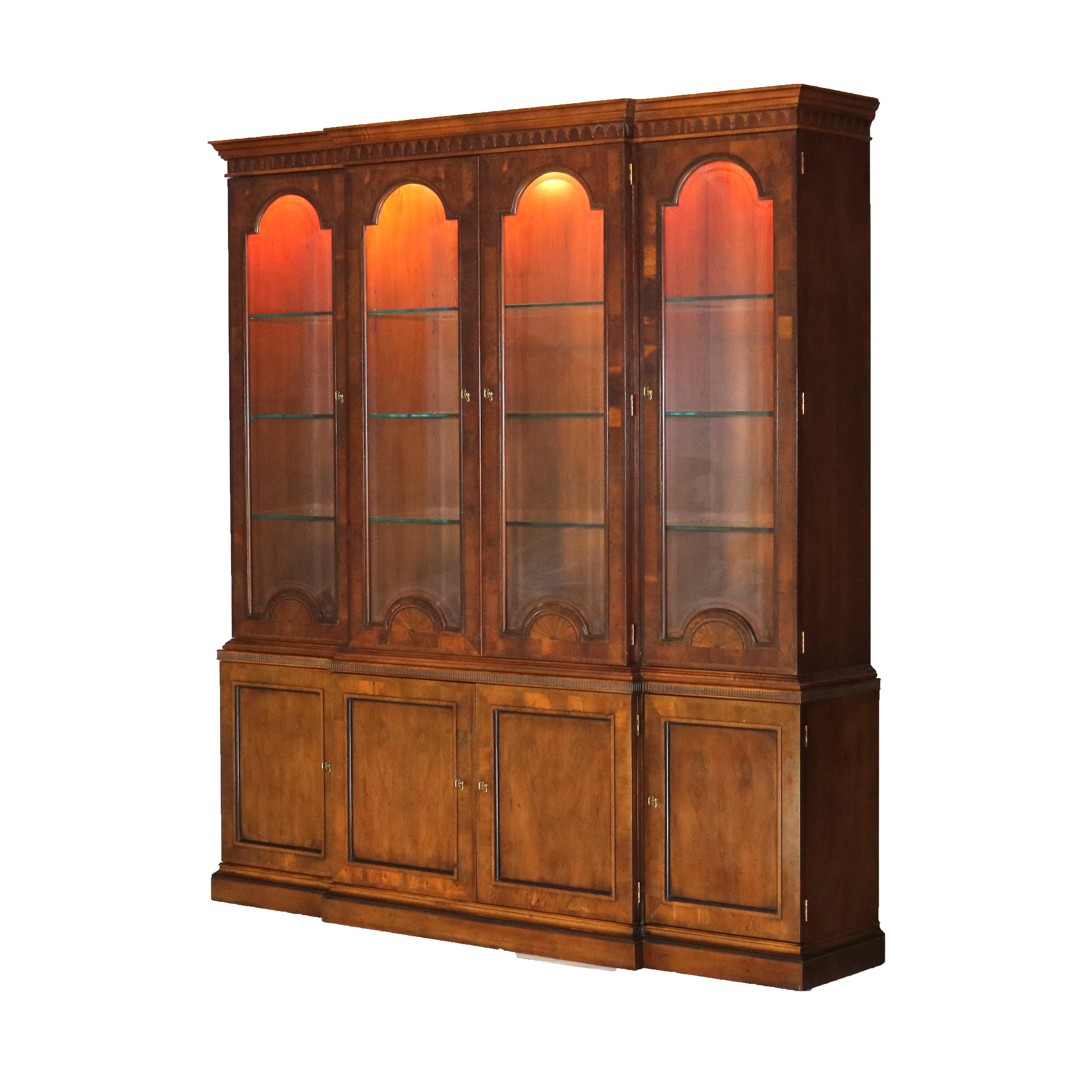 ***Reduced Delivery Rates - See Below or Click “Ask The Seller” to Request a Quote***

Henredon 48th Century Portfolio Banded, Inlaid & Ebonized Mahogany Breakfront Cabinet with Sunburst Elements and Paneled Doors, 20thC

Measures - 84