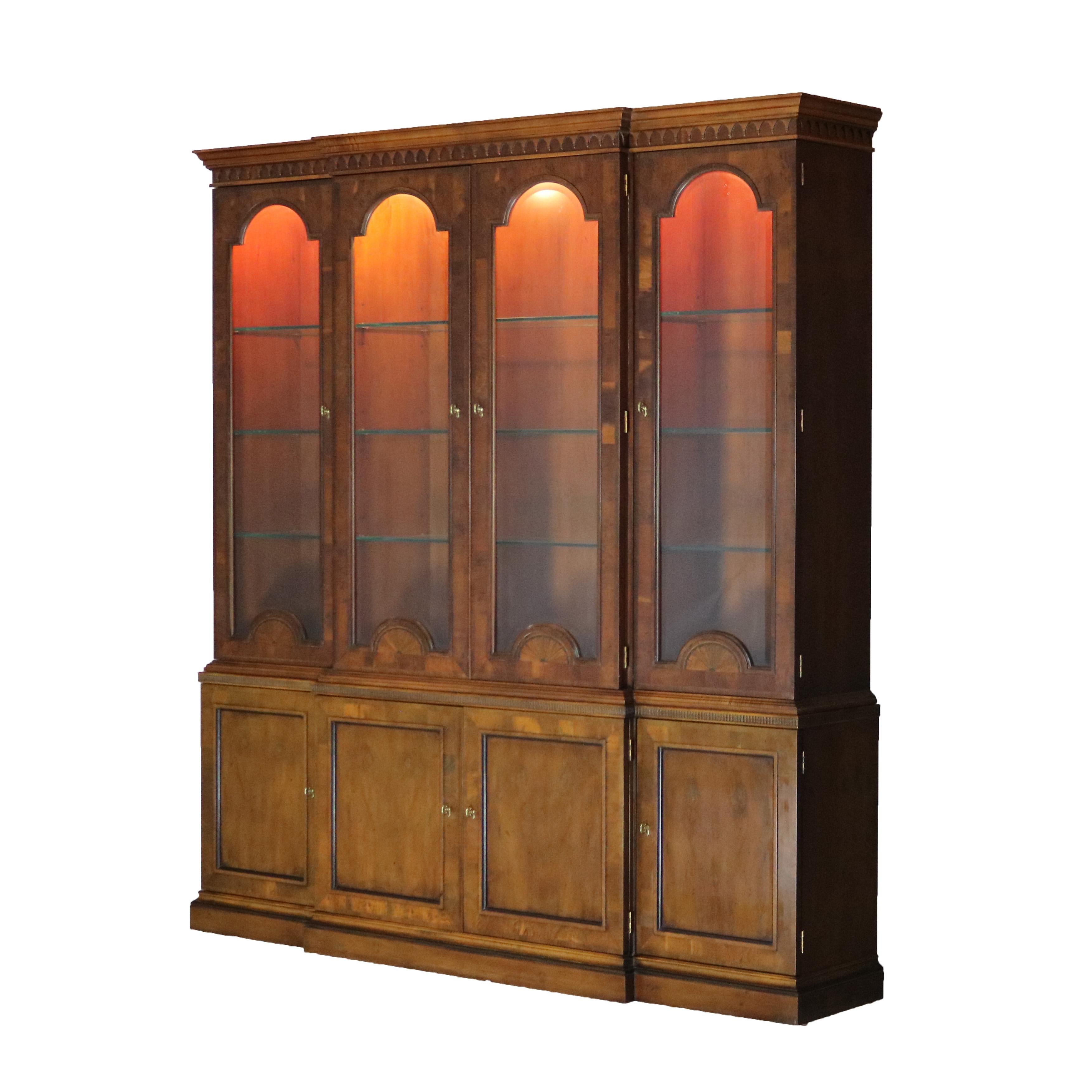 Henredon 48th Century Portfolio Banded, Inlaid & Ebonized Mahogany Breakfront In Good Condition In Big Flats, NY