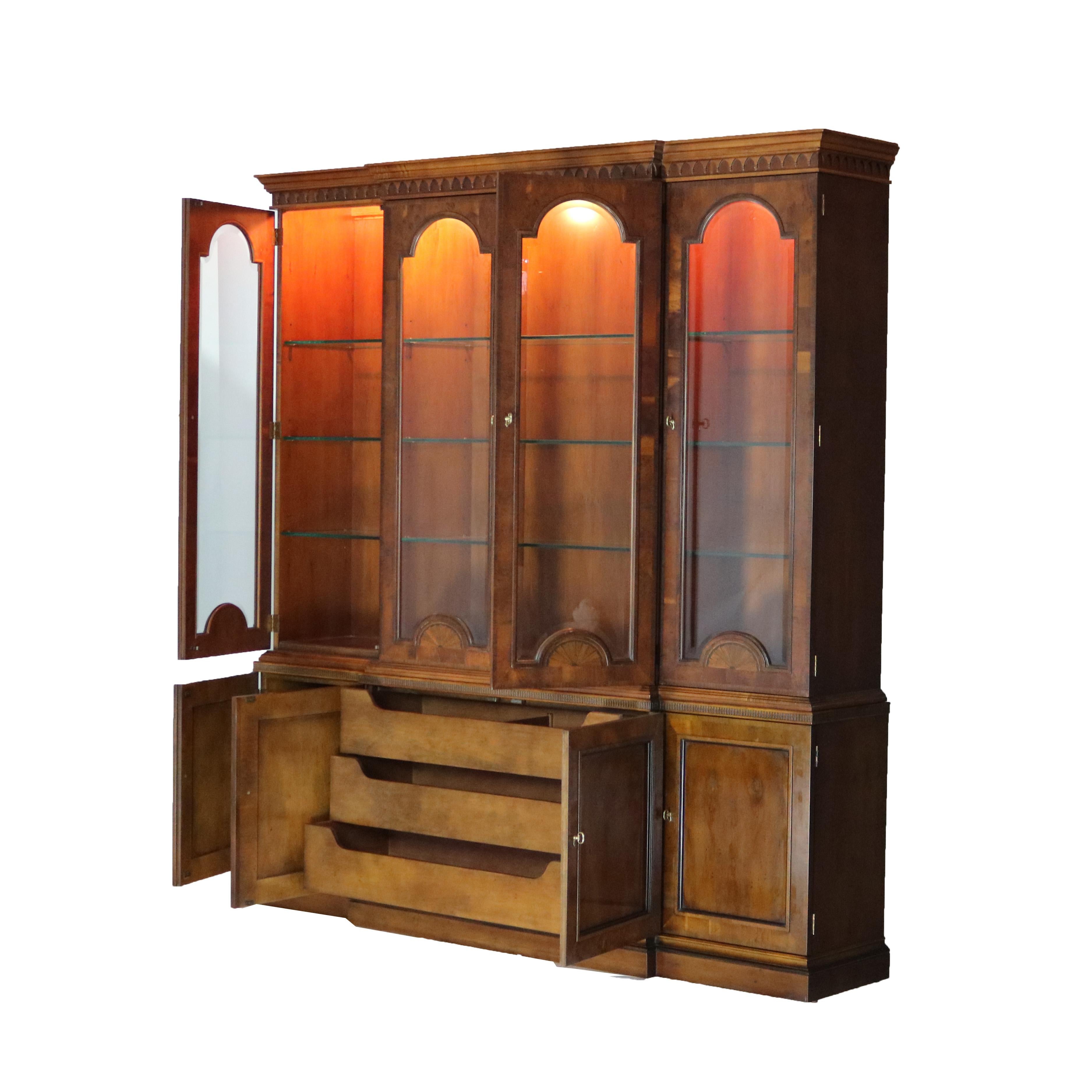 20th Century Henredon 48th Century Portfolio Banded, Inlaid & Ebonized Mahogany Breakfront