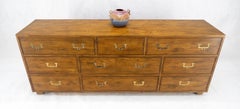 Henredon 9 Drawers Oak Campaign Style Long Dresser Credenza Brass Pulls MINT!