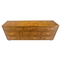 Henredon 9 Drawers Oak Campaign Style Long Dresser Credenza Brass Pulls MINT!