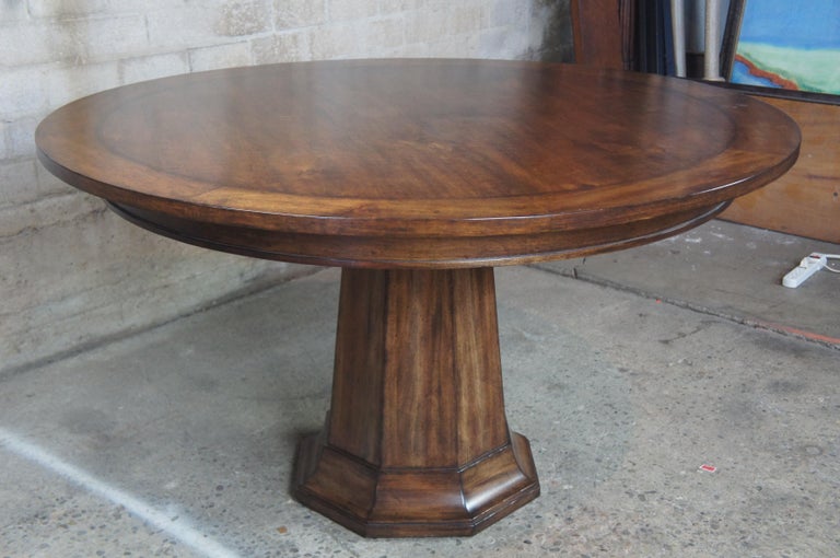 Henredon Acquisitions Round Mahogany Glass Top Pedestal Dining Table