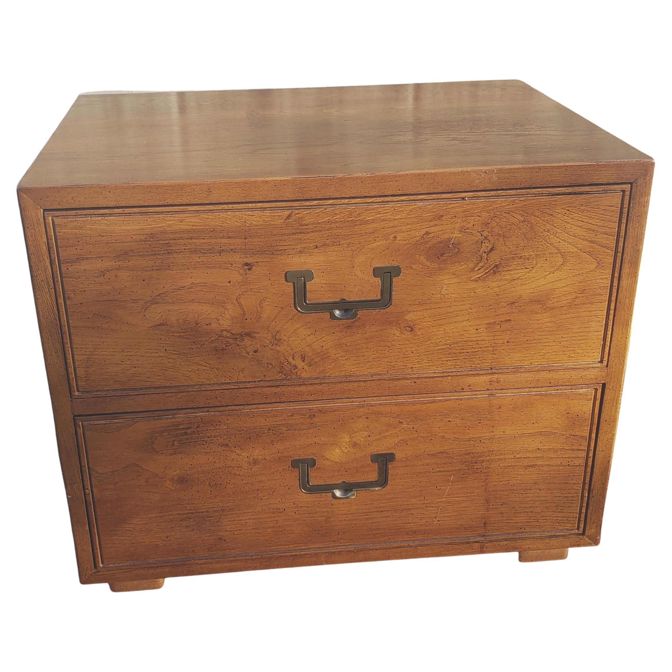 Henredon Artefacts Campaign Collection Oak and Brass Bedside Chest Nightstand For Sale