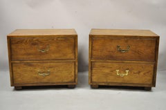 Henredon Artefacts Campaign Style Hollywood Regency 2 Drawer Nightstand, a Pair
