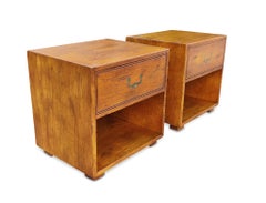 Henredon Artefacts Pair Campaign Style Hollywood Regency Endtables, Nightstands