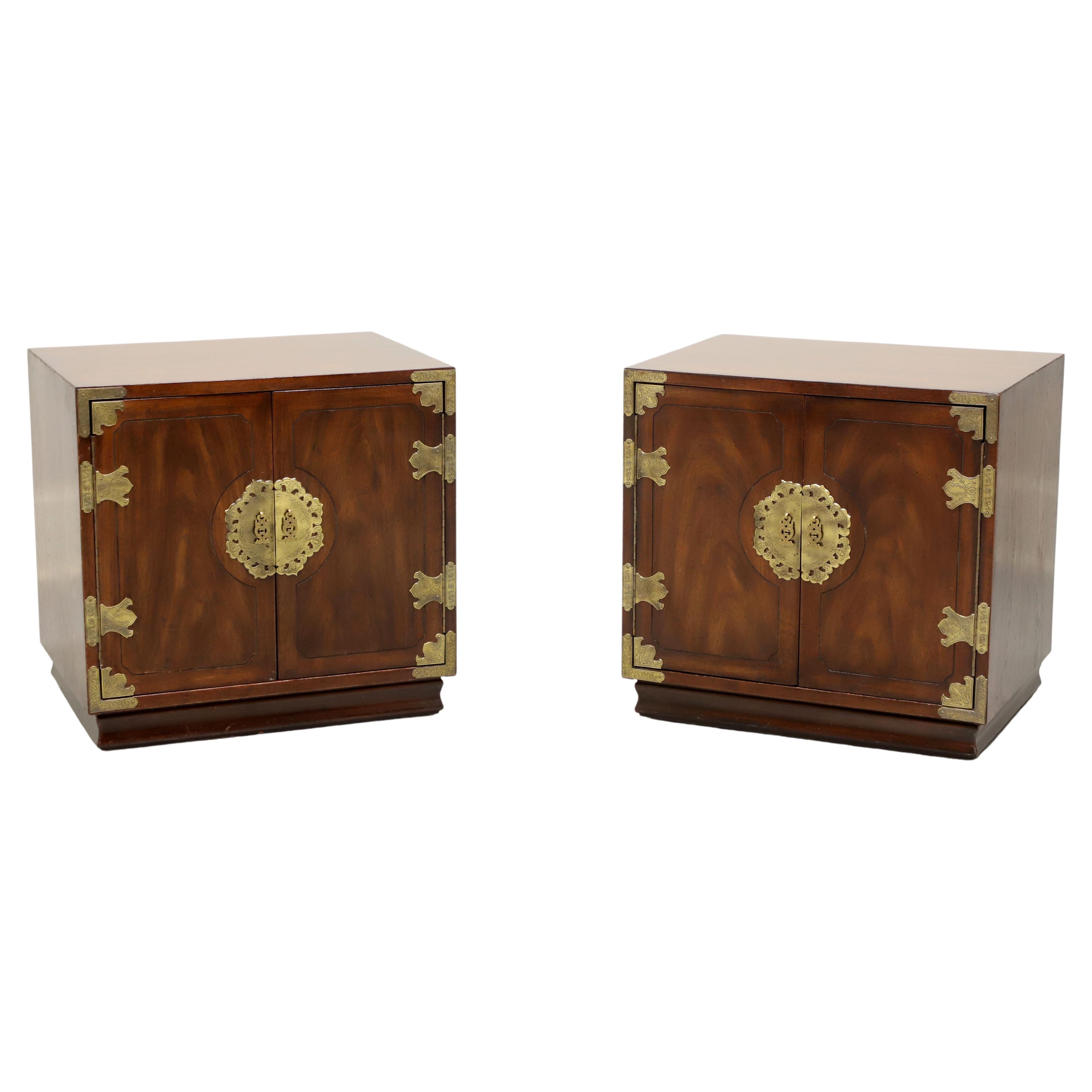 HENREDON Asian Japanese Tansu Campaign Bedside Cabinets / Nightstands - Pair