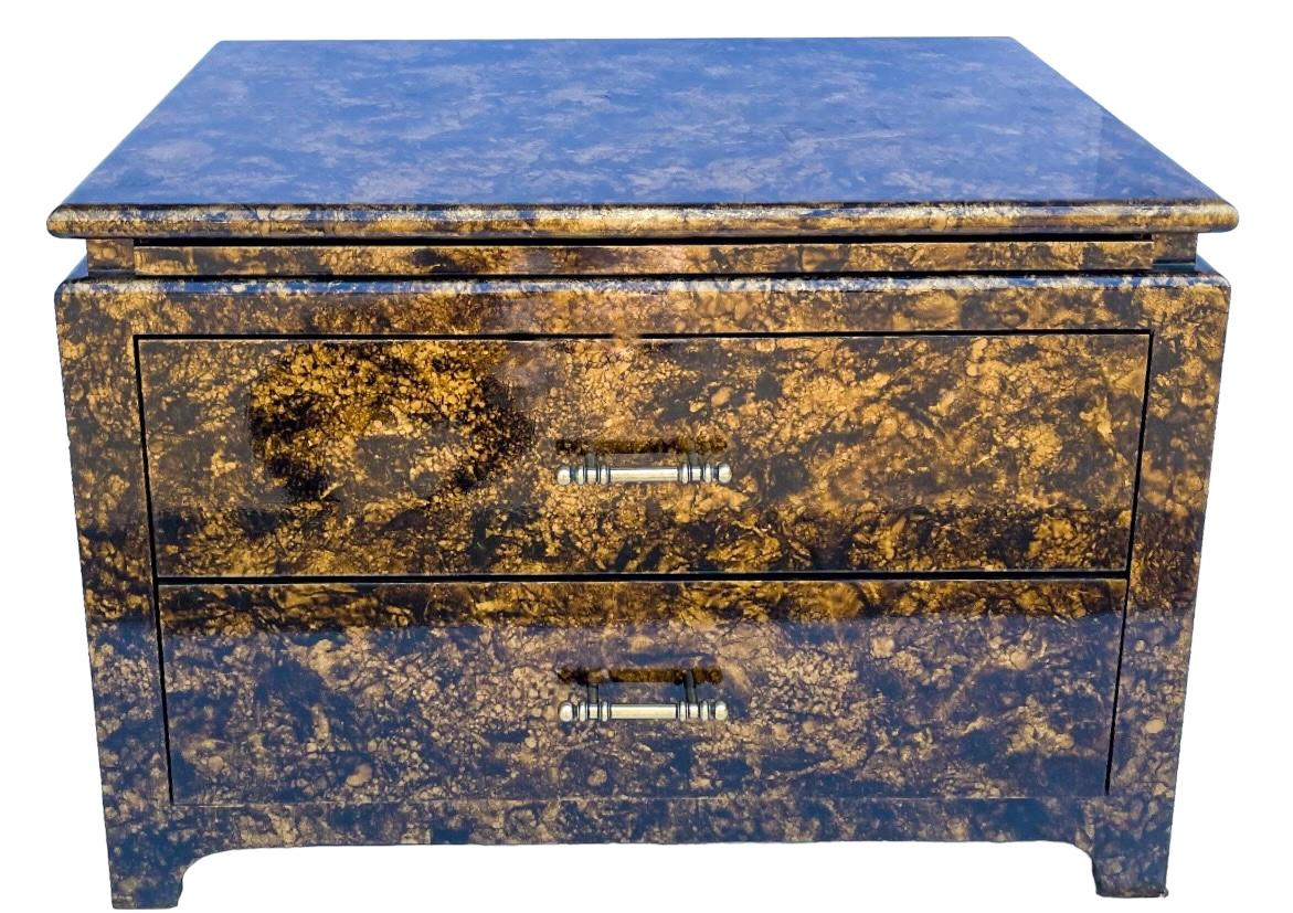American Henredon Asian Modern Ming Style Faux Tortoise Drip Glaze Chest / Table / Trunk For Sale