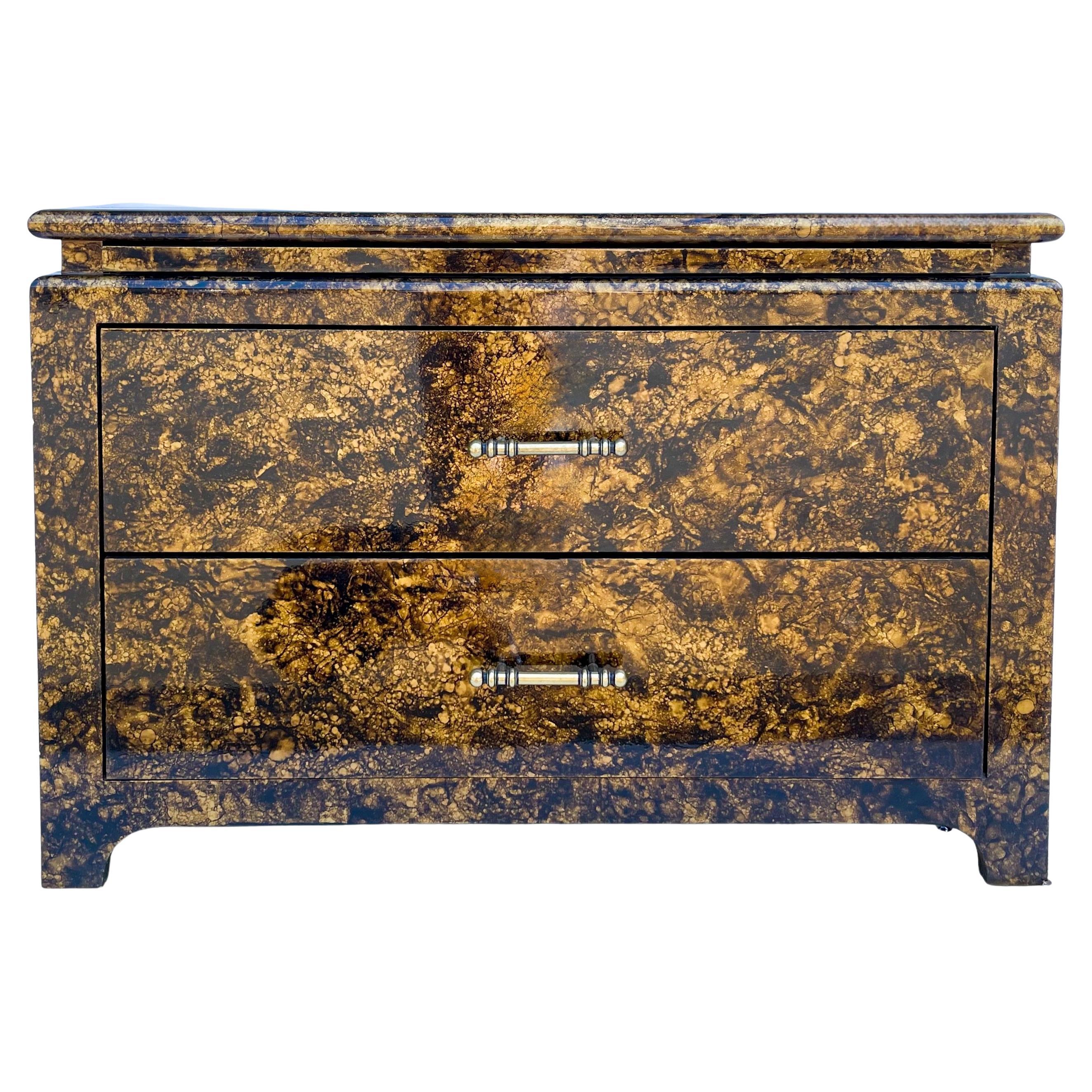Henredon Asian Modern Ming Style Faux Tortoise Drip Glaze Chest / Table / Trunk For Sale
