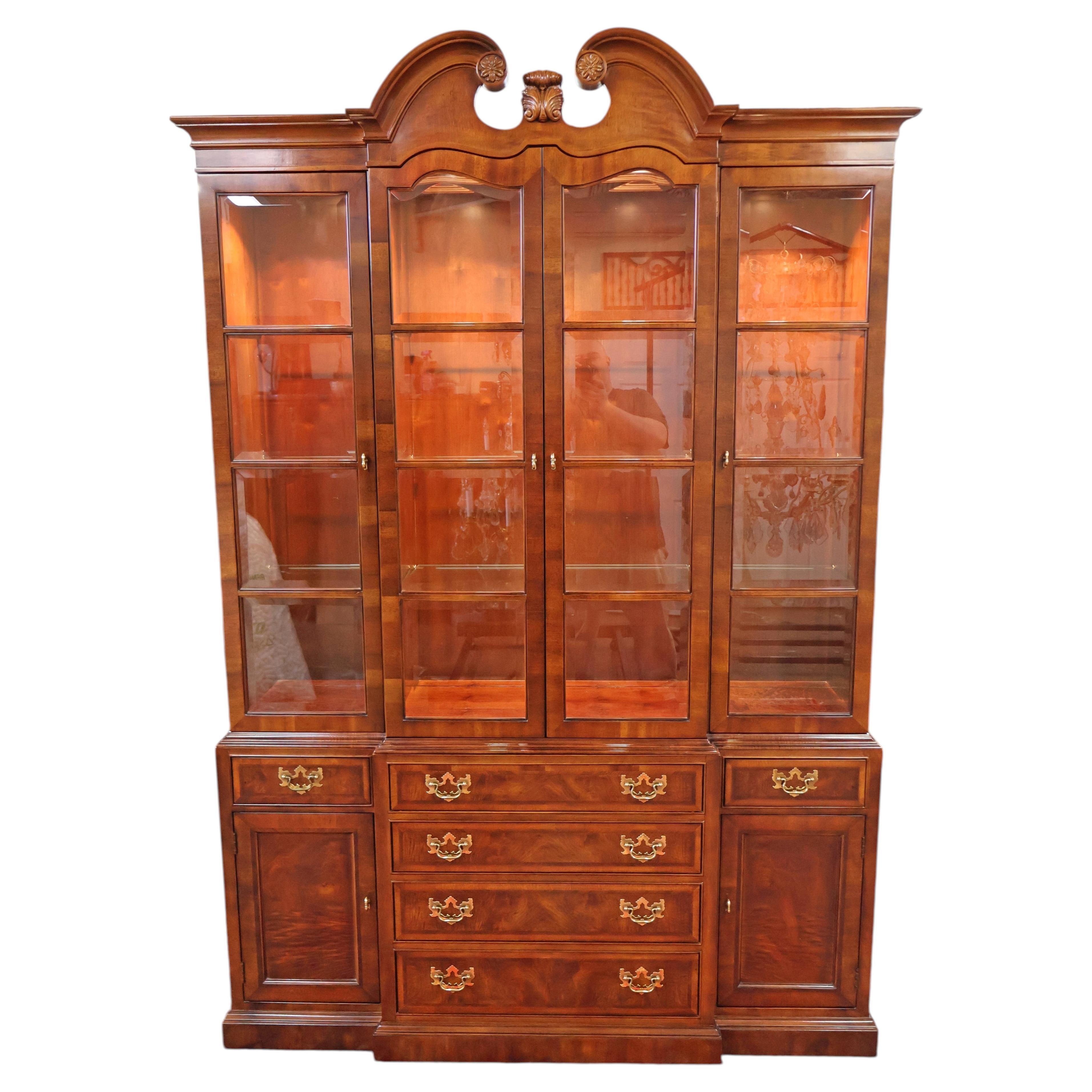 Henredon Aston Court Burl Wood Beveled Glass Bookcase China Cabinet Breakfront