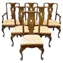Henredon Aston Court Sillas de Comedor Georgianas de Chinoiserie con Pájaros - Lote de 6