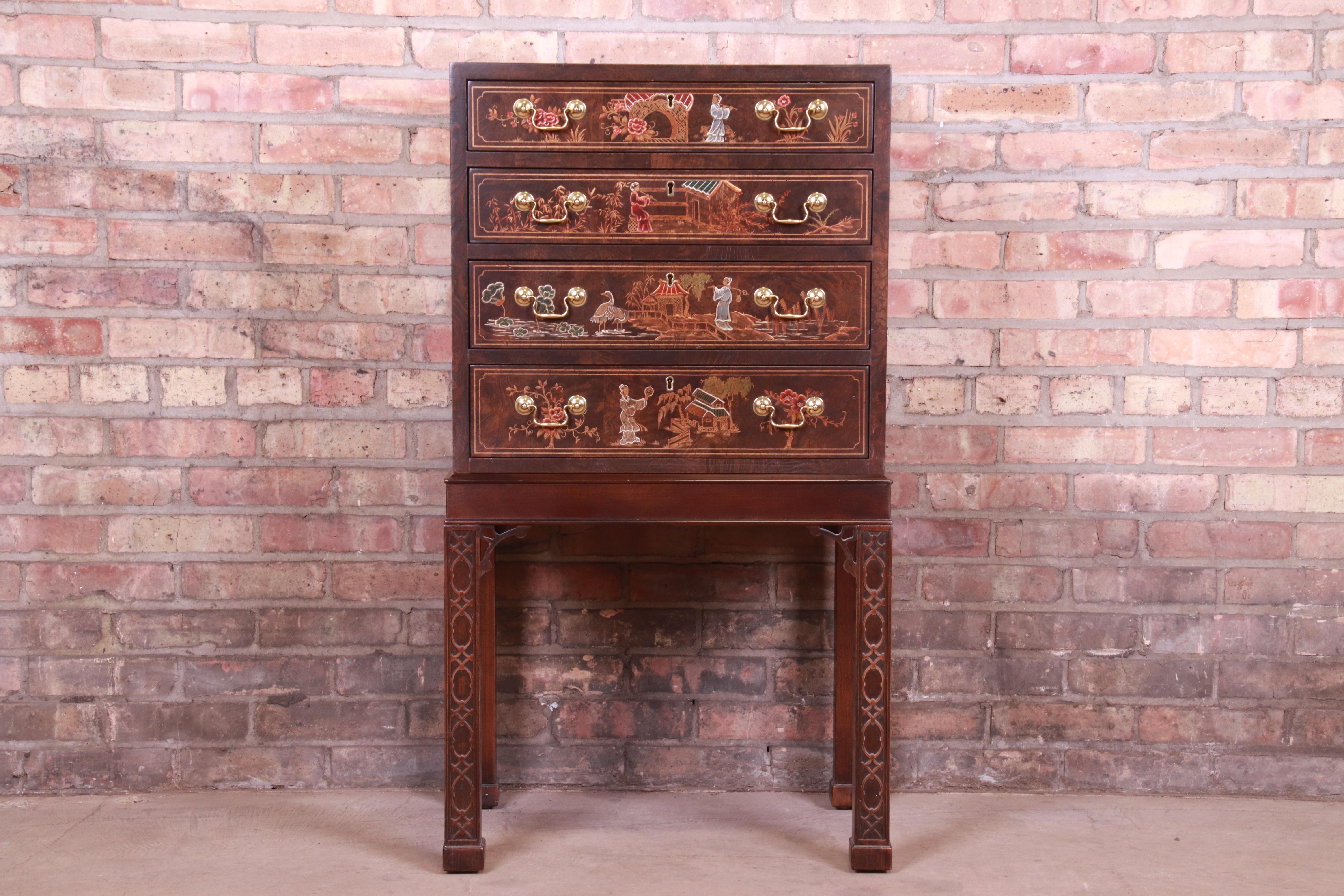 An exceptional chinoiserie style four-drawer silverware or jewelry chest

By Henredon 