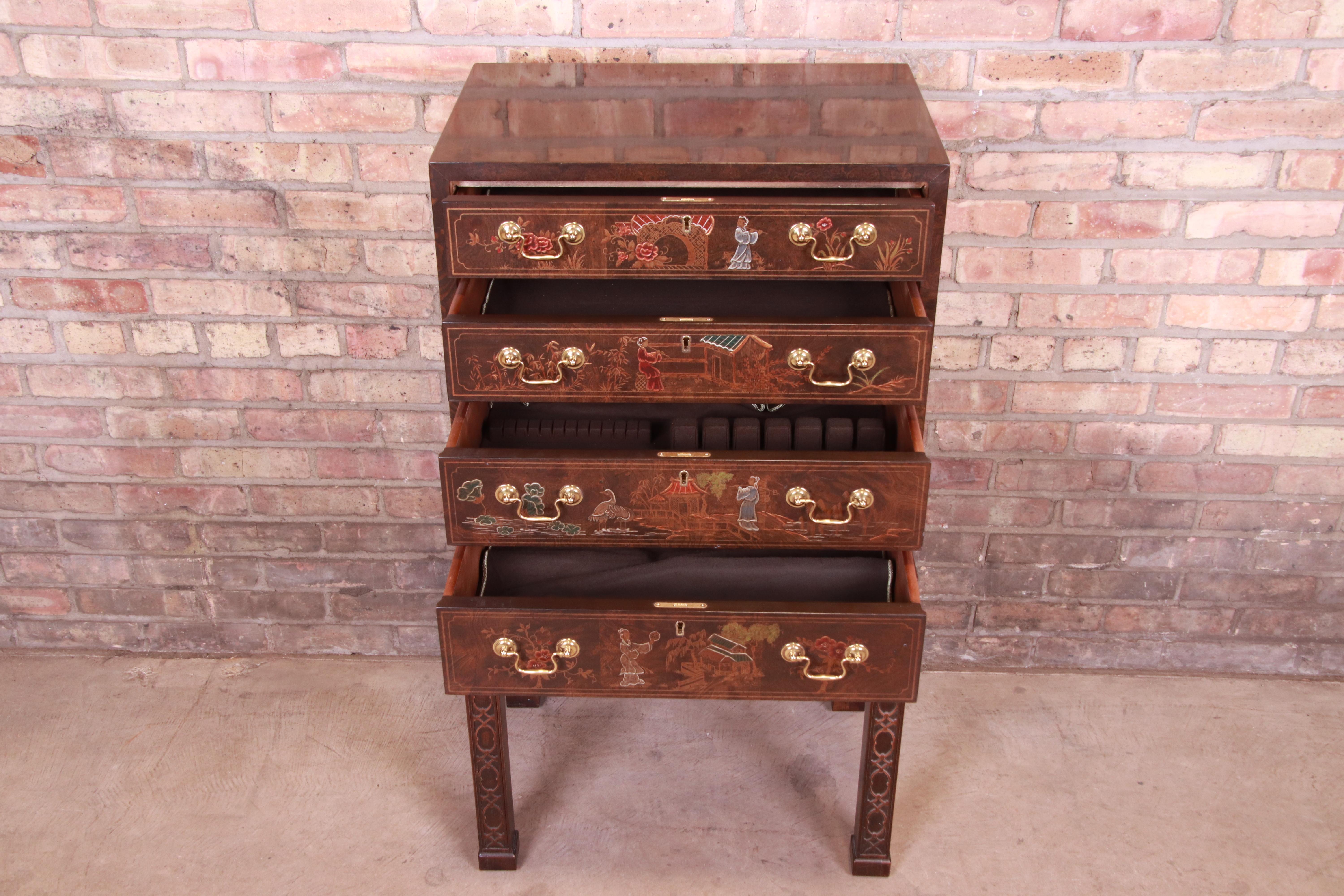 American Henredon Aston Court Collection Chinoiserie Silverware or Jewelry Chest
