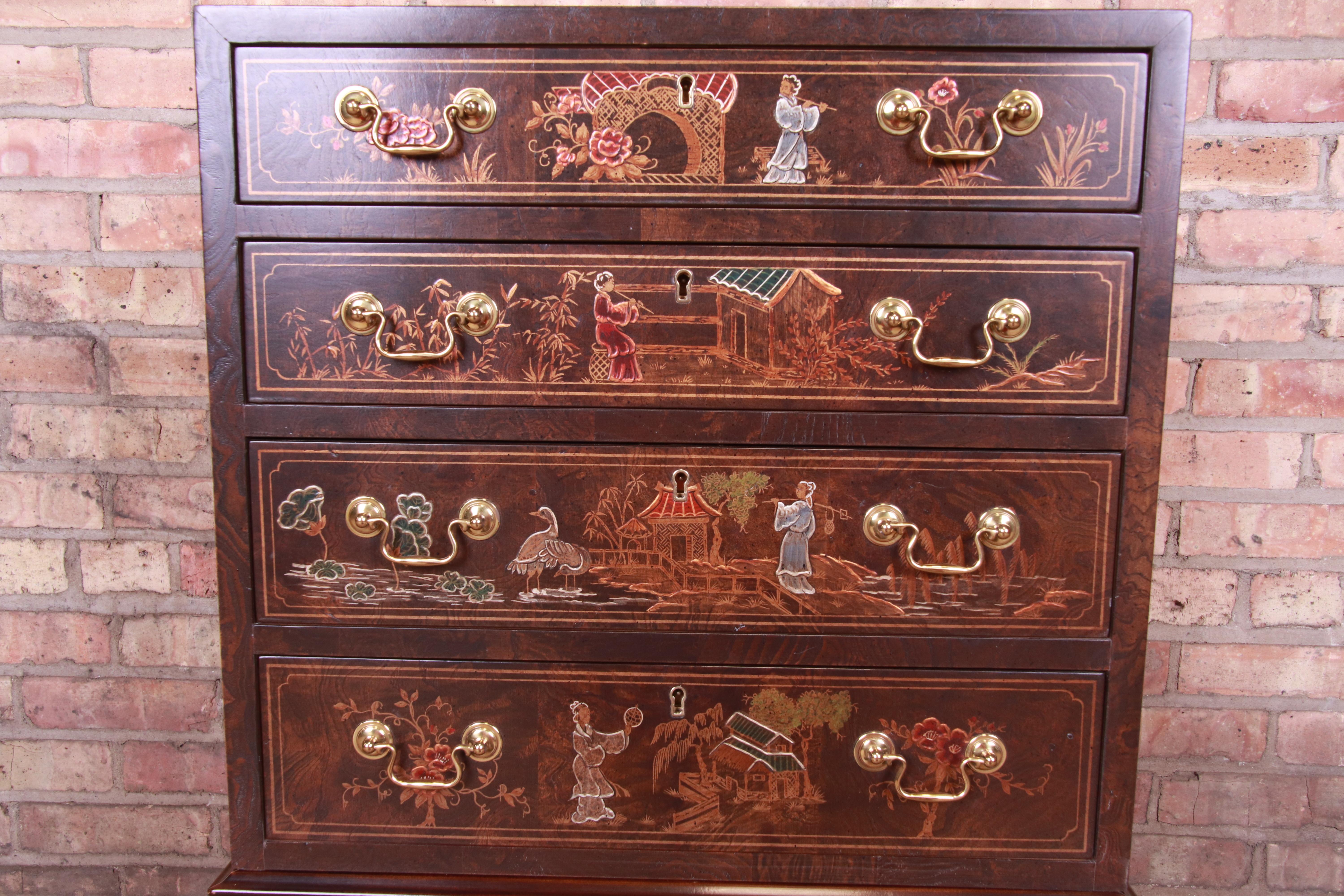 Walnut Henredon Aston Court Collection Chinoiserie Silverware or Jewelry Chest