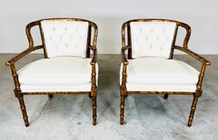 Henredon Attributed Faux Bamboo Tortoise Occasional Armchairs