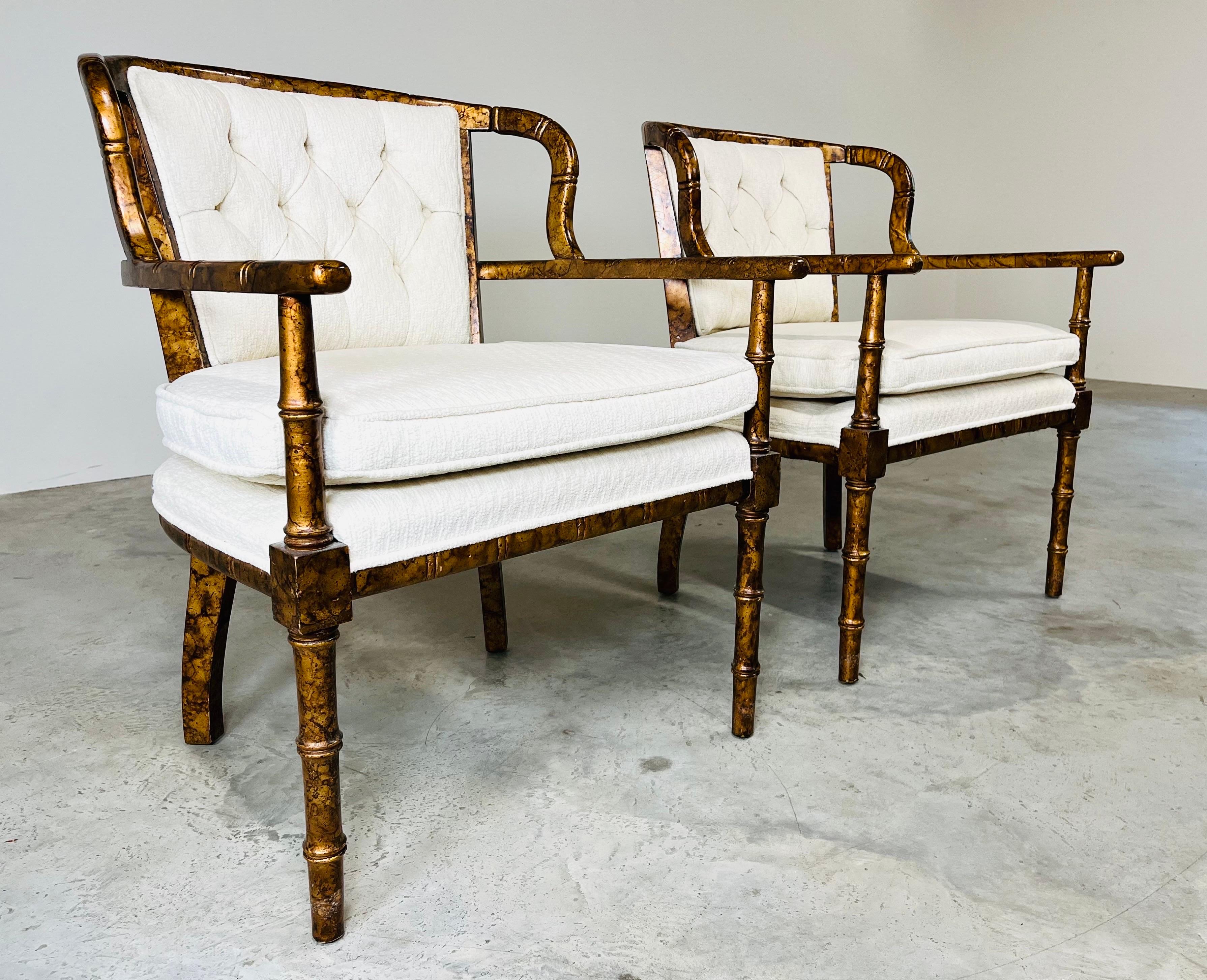 American Henredon Attributed Faux Bamboo Tortoise Occasional Armchairs