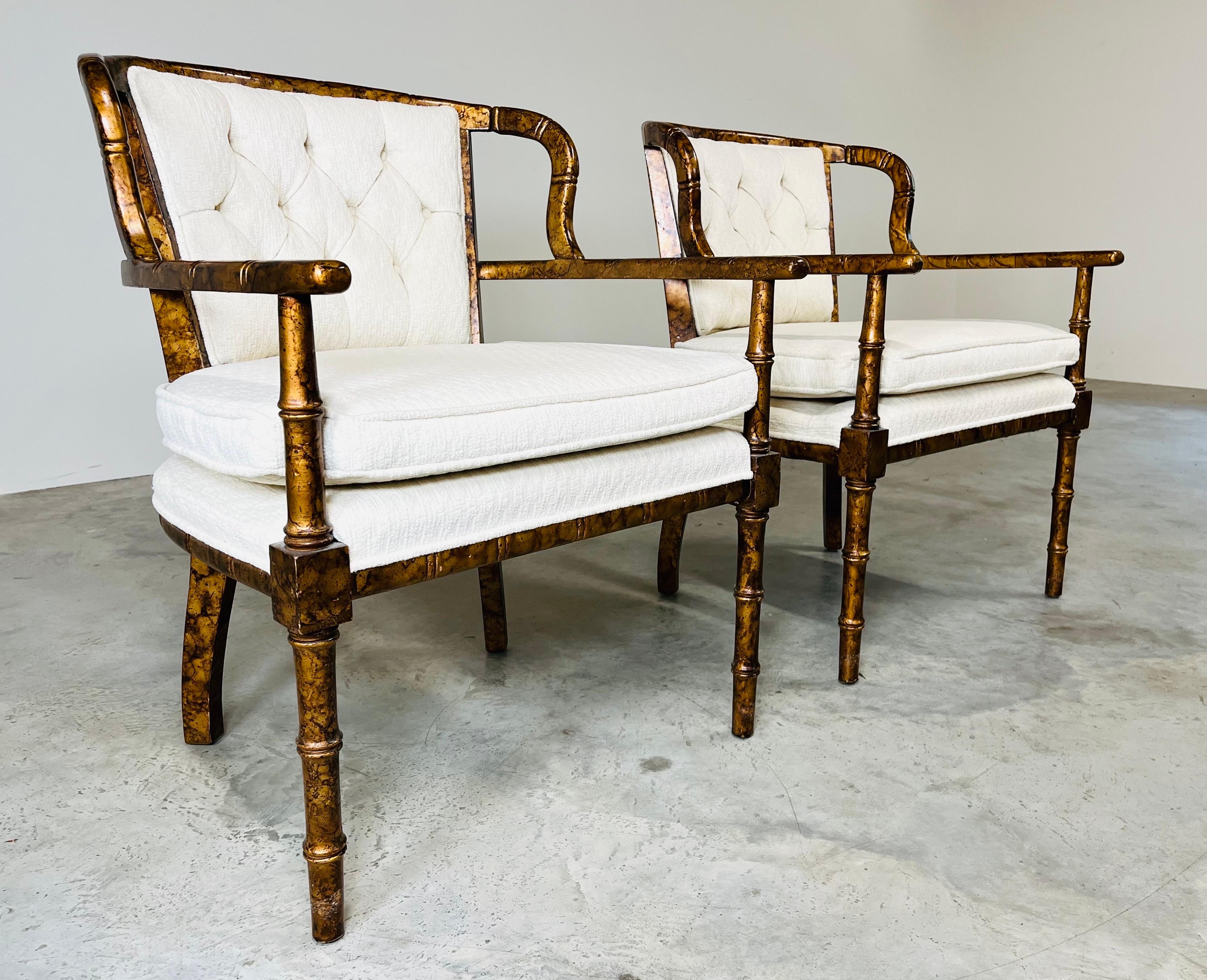 American Henredon Attributed Faux Bamboo Tortoise Occasional Armchairs For Sale