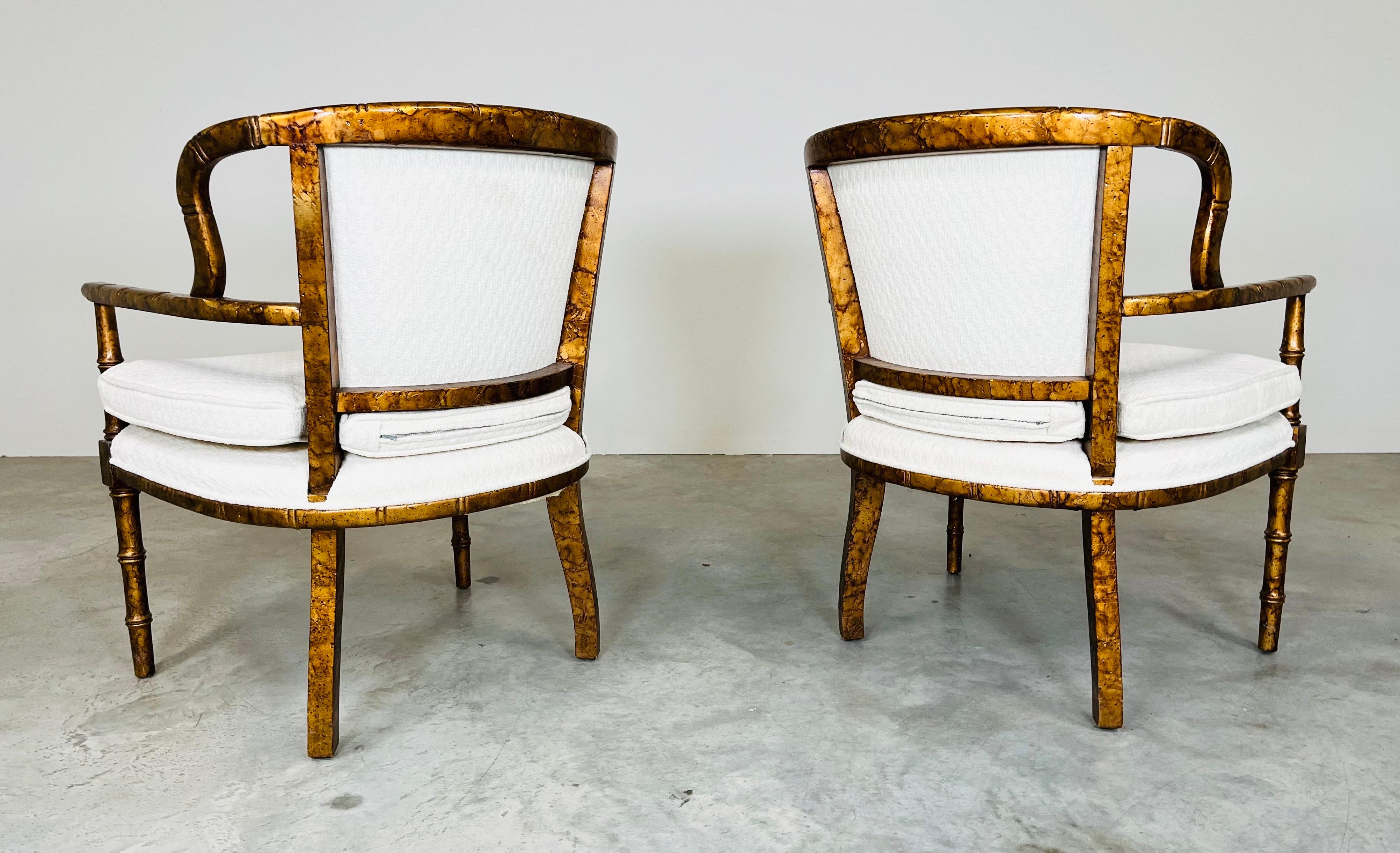 Henredon Attributed Faux Bamboo Tortoise Occasional Armchairs In Excellent Condition For Sale In Southampton, NJ