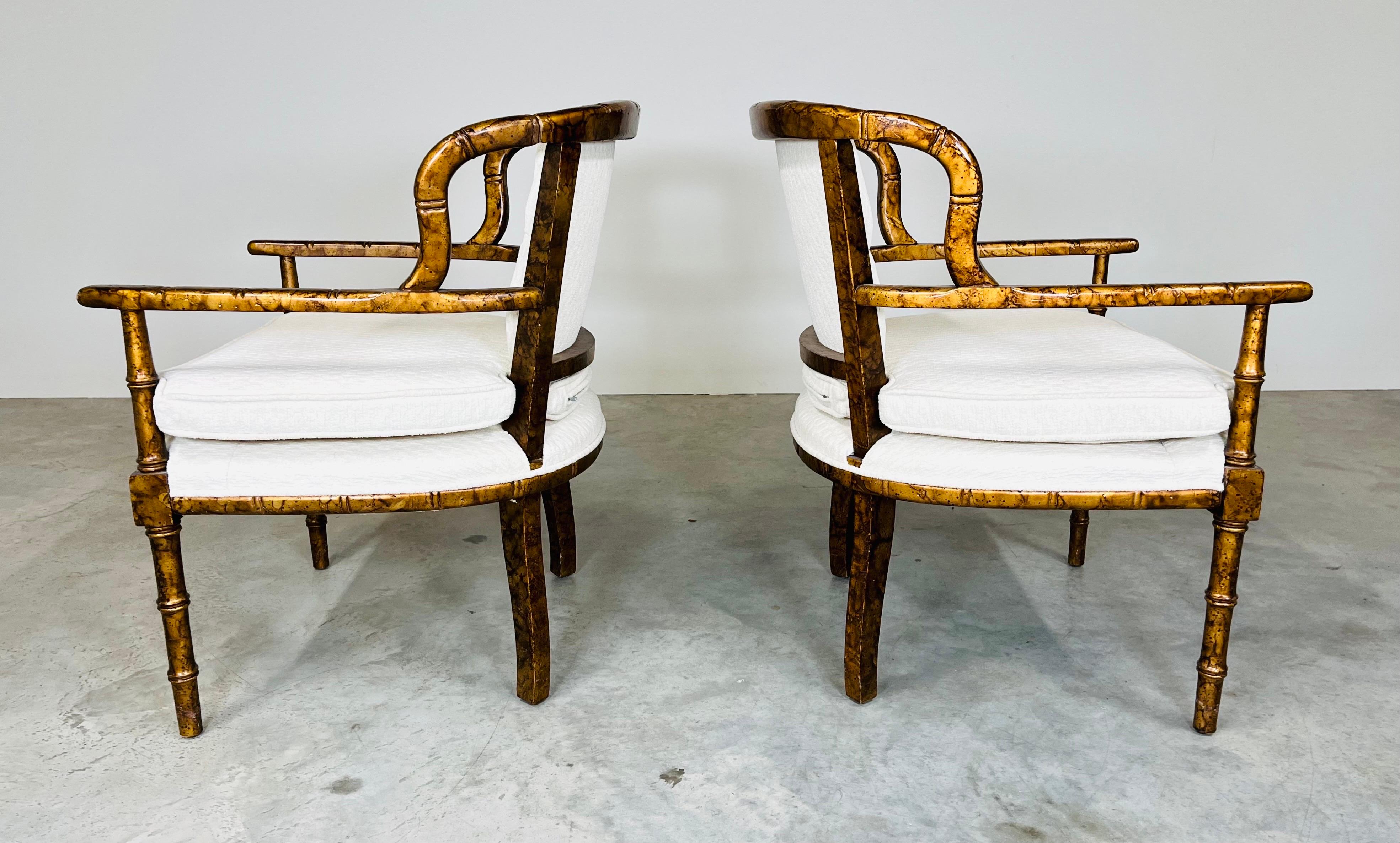 20th Century Henredon Attributed Faux Bamboo Tortoise Occasional Armchairs For Sale