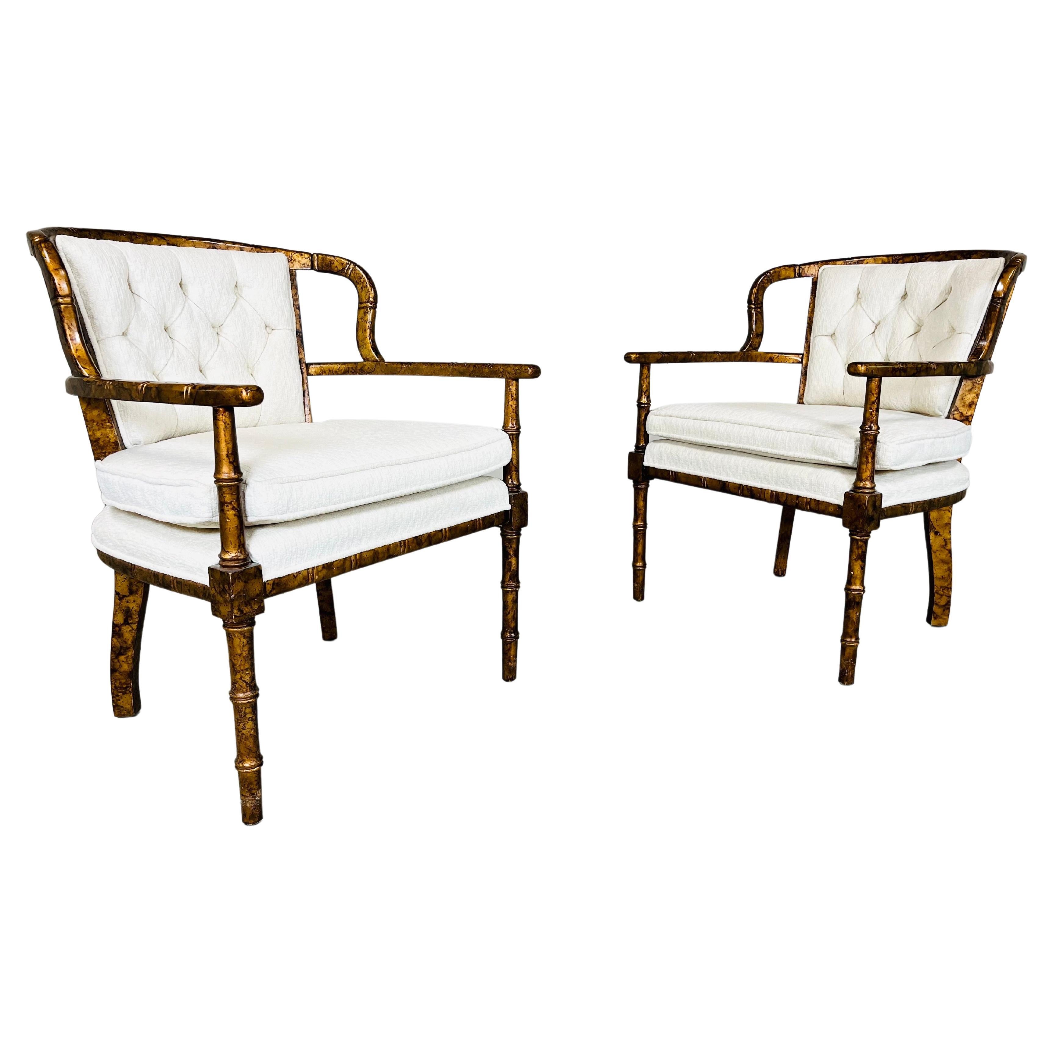 Henredon Attributed Faux Bamboo Tortoise Occasional Armchairs