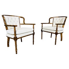 Retro Henredon Attributed Faux Bamboo Tortoise Occasional Armchairs