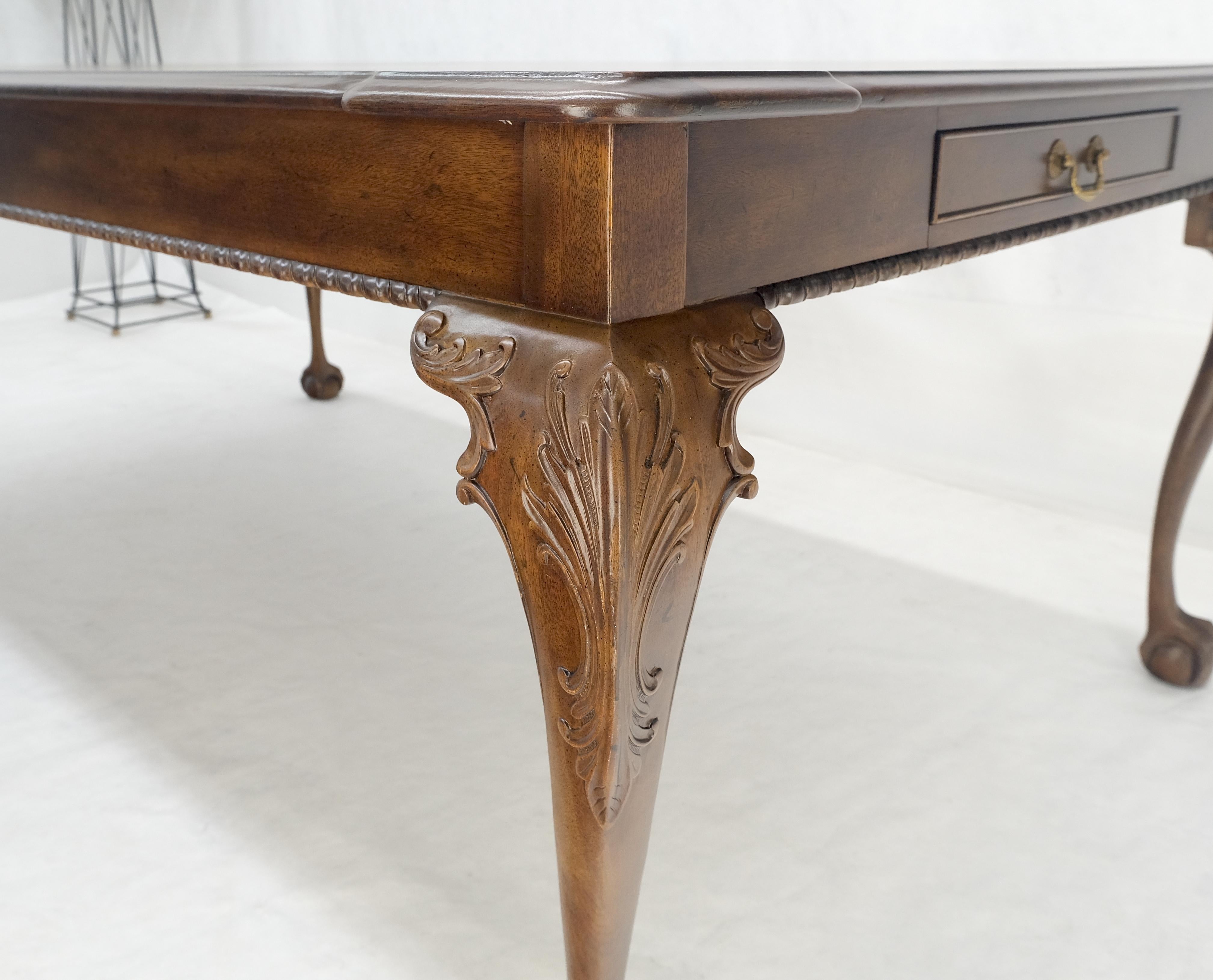 Henredon Banded Burl Walnut Ball & Claw Feet Chippendale Dining Table 2 Ext MINT For Sale 4