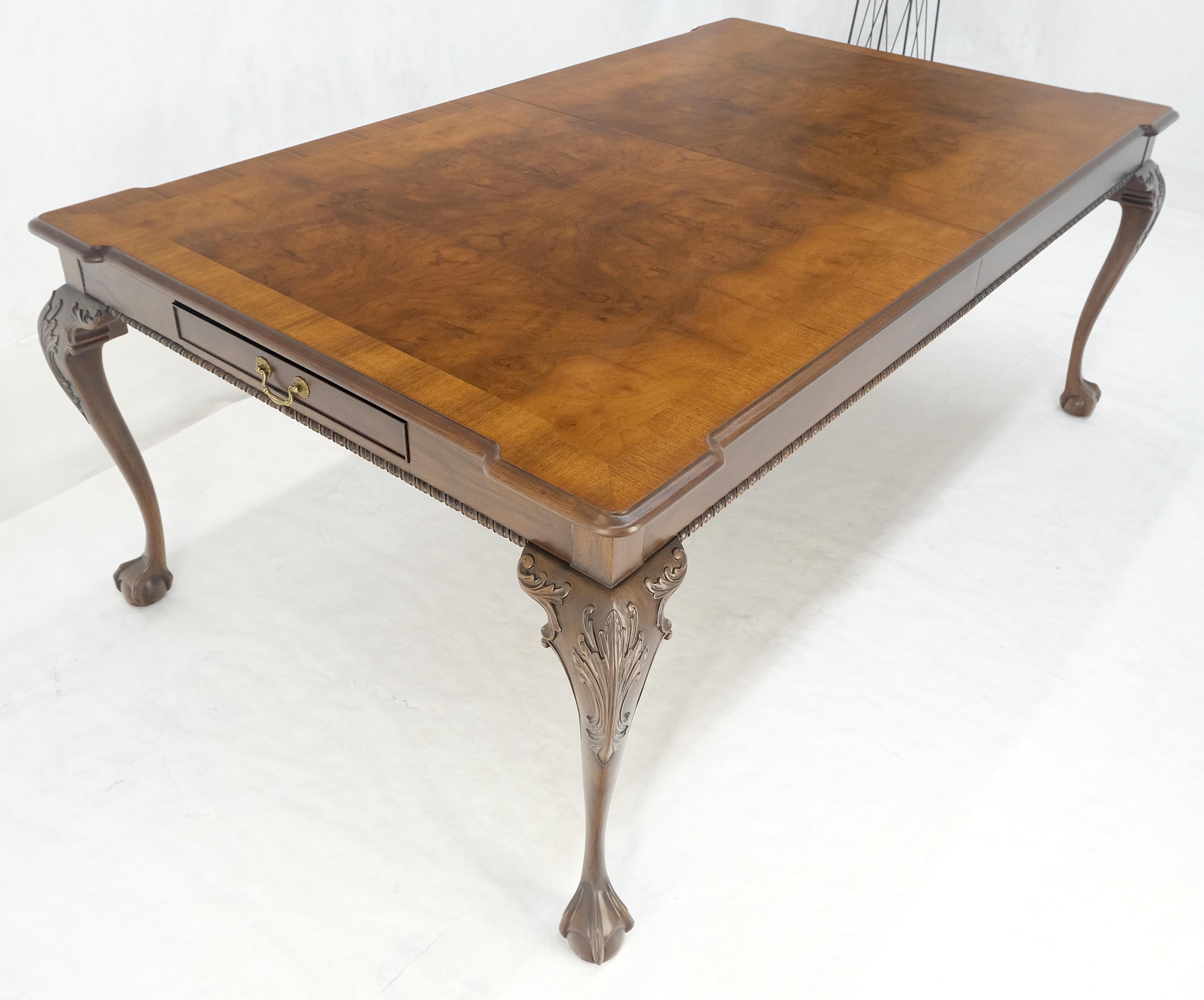 Henredon Banded Burl Walnut Ball & Claw Feet Chippendale Dining Table 2 Ext MINT For Sale 7