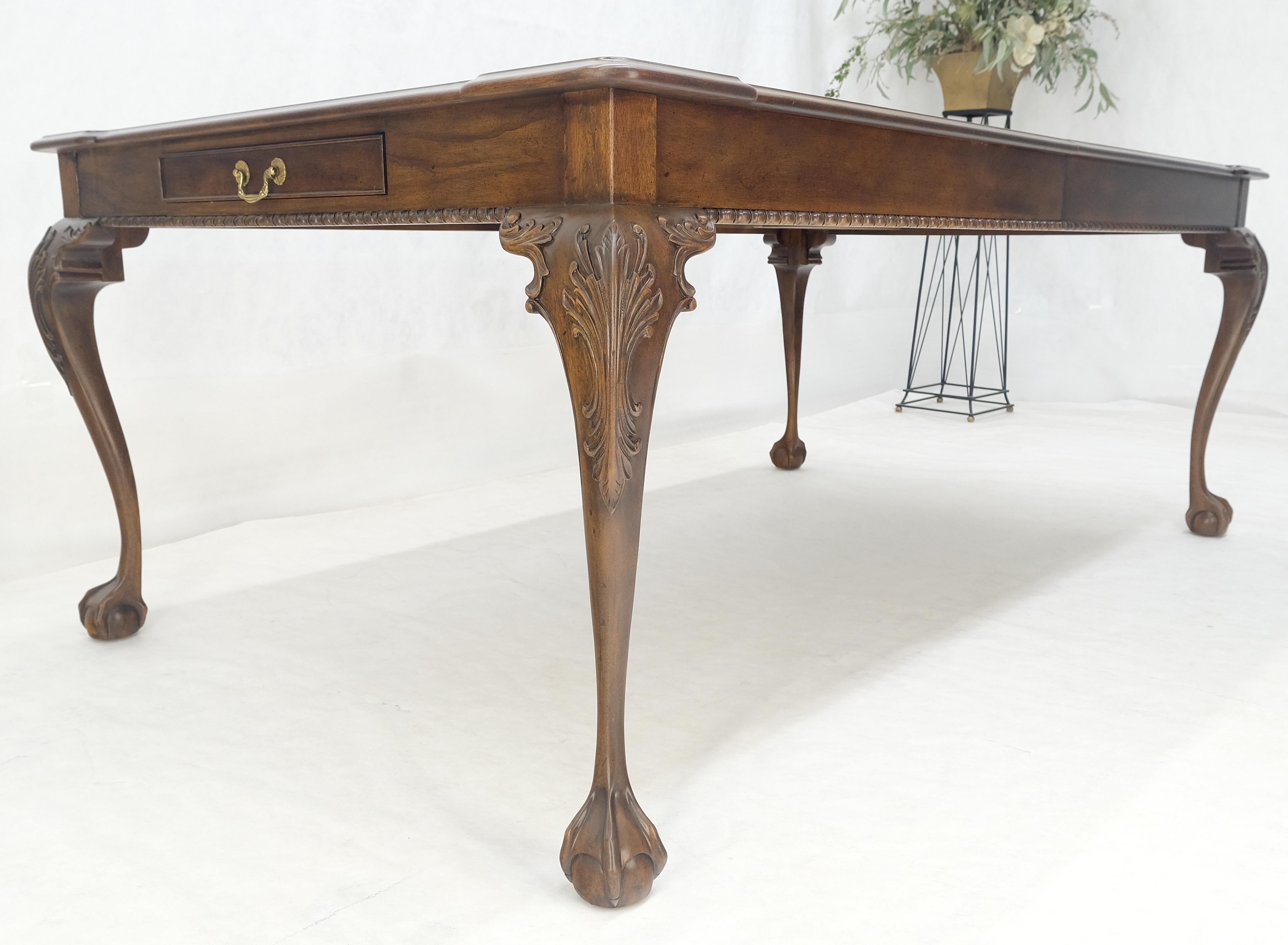 Henredon Banded Burl Walnut Ball & Claw Feet Chippendale Dining Table 2 Ext MINT For Sale 8