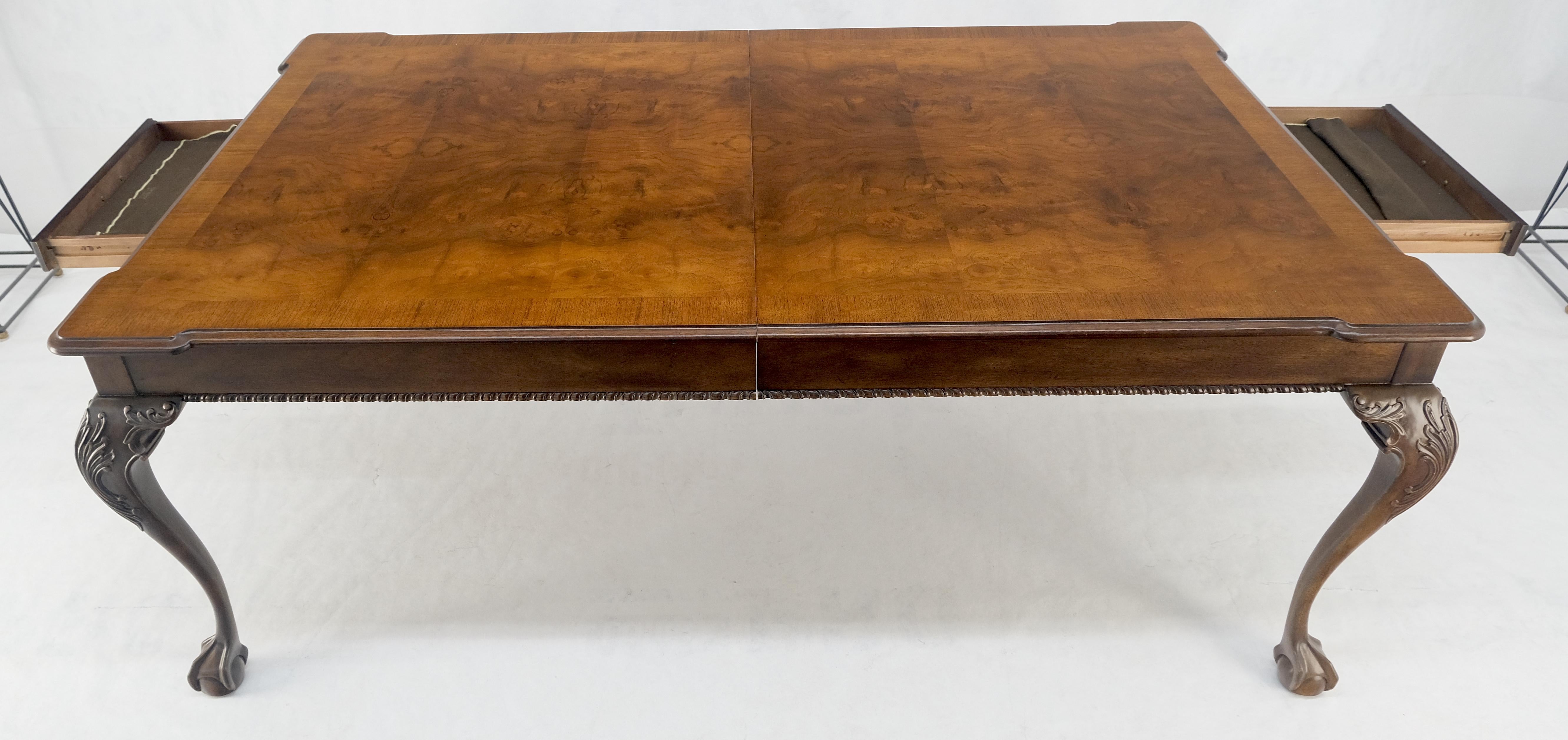 Henredon Banded Burl Walnut Ball & Claw Feet Chippendale Dining Table 2 Ext MINT For Sale 9