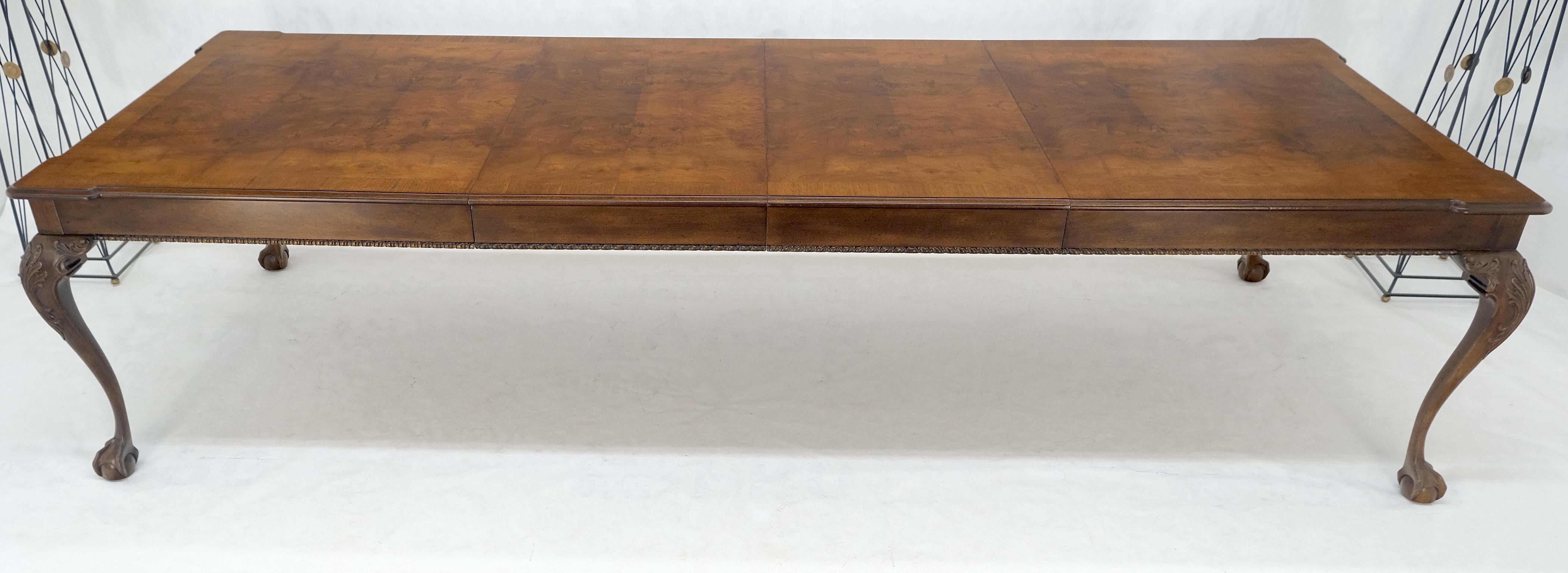 Henredon Banded Burl Walnut Ball & Claw Feet Chippendale Dining Table 2 Ext MINT For Sale 11