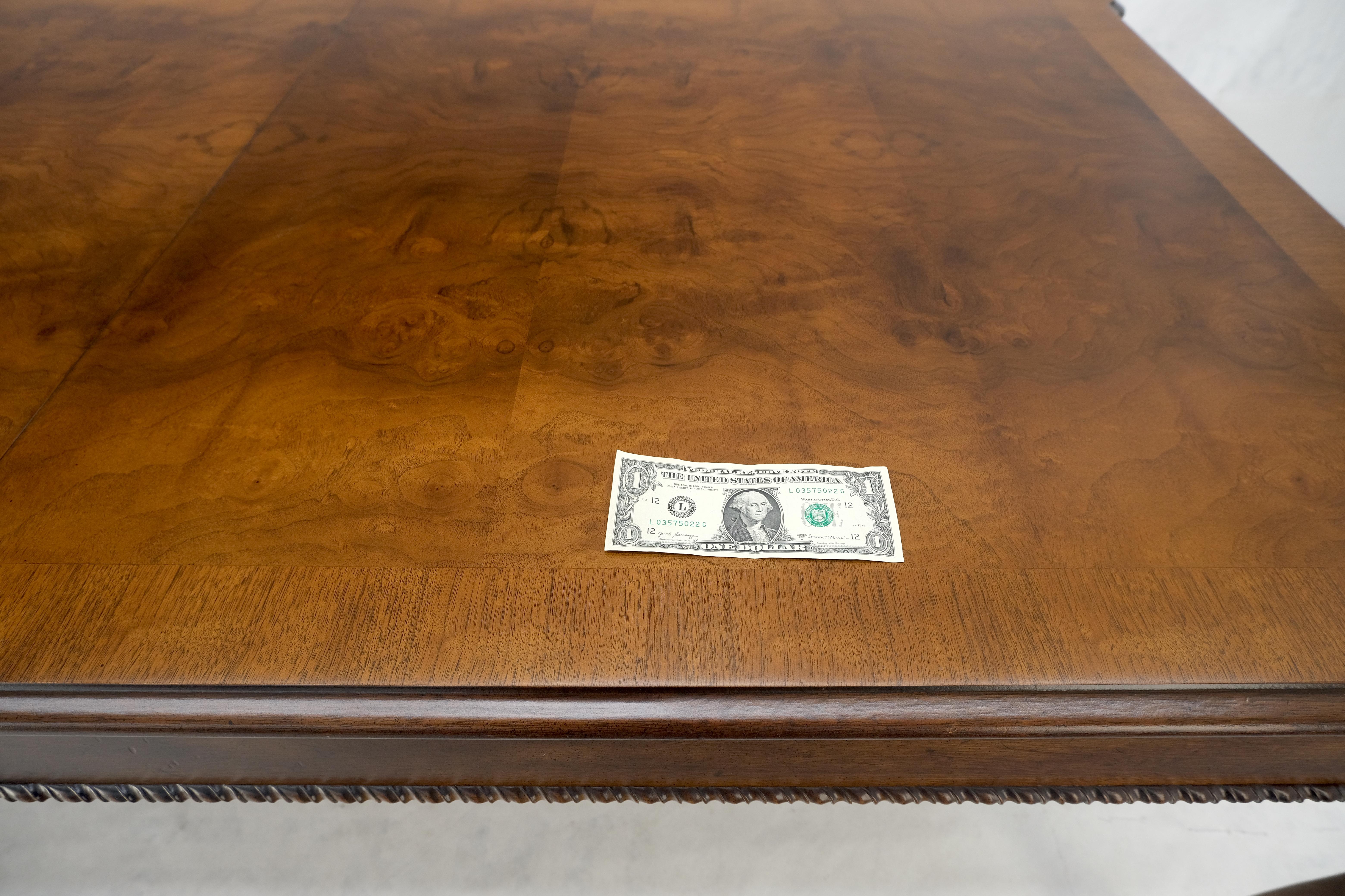 Henredon Banded Burl Walnut Ball & Claw Feet Chippendale Dining Table 2 Ext MINT

2x24