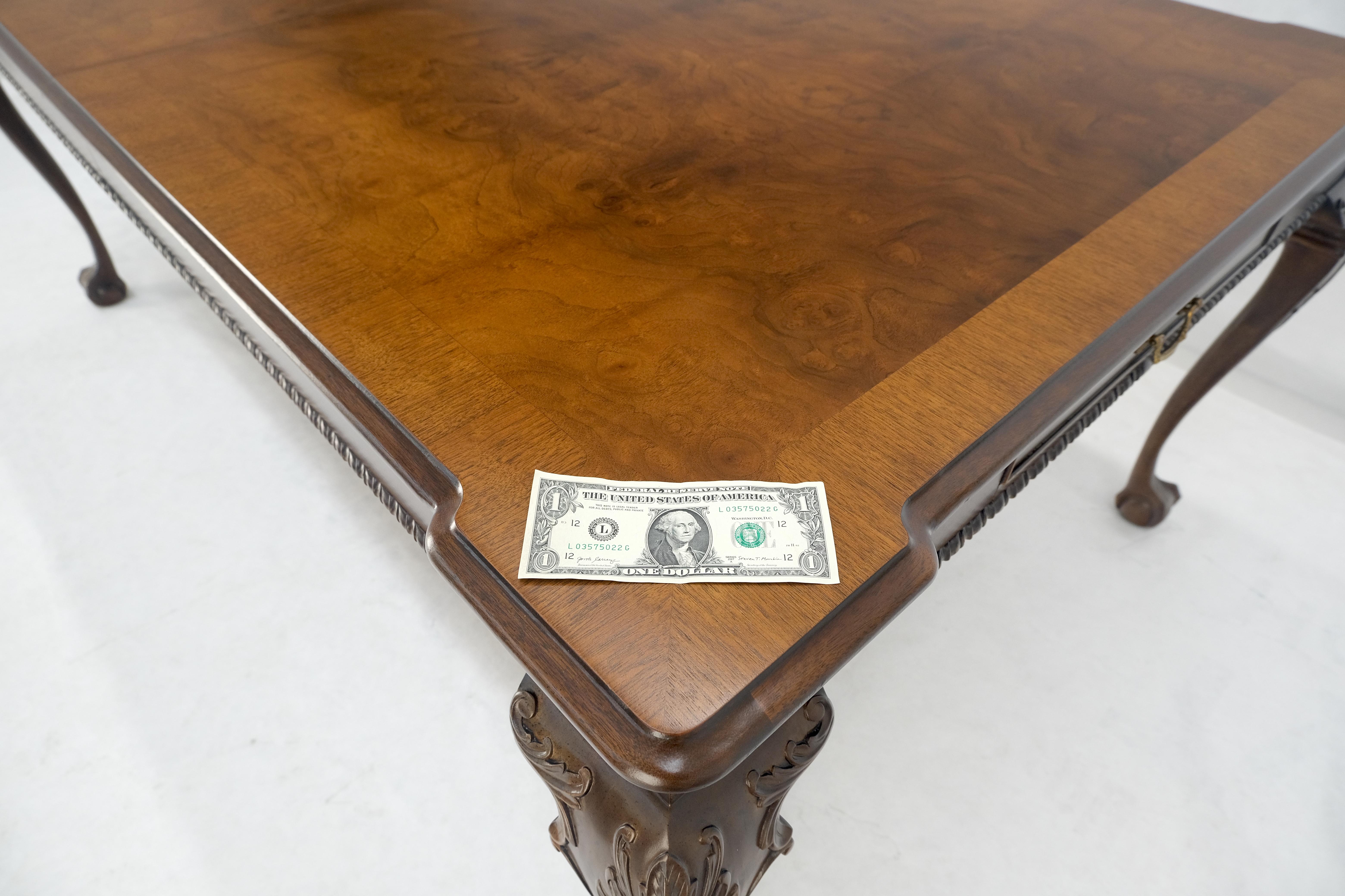 Lacquered Henredon Banded Burl Walnut Ball & Claw Feet Chippendale Dining Table 2 Ext MINT For Sale
