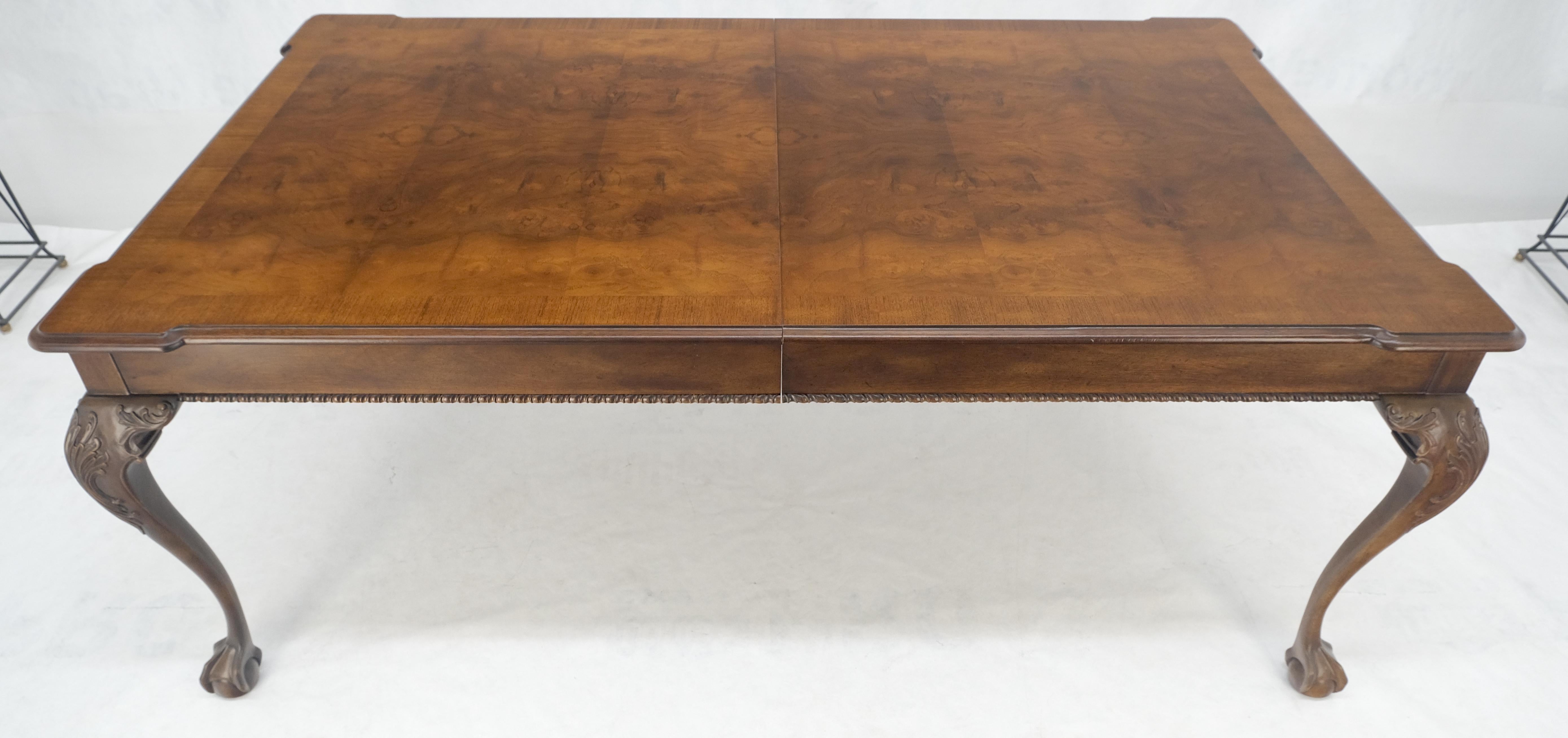 Henredon Banded Burl Walnut Ball & Claw Feet Chippendale Dining Table 2 Ext MINT In Excellent Condition For Sale In Rockaway, NJ