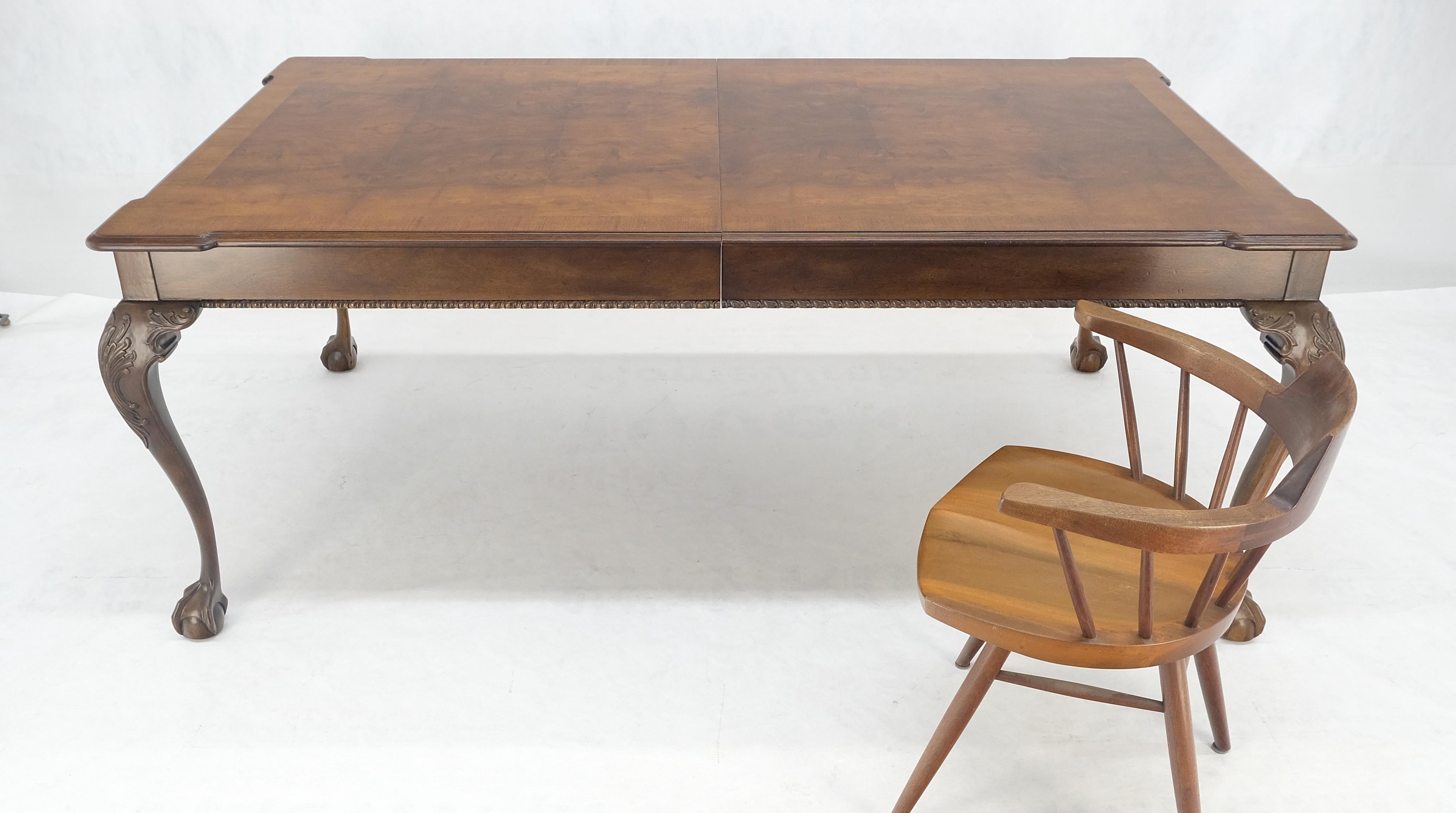 20th Century Henredon Banded Burl Walnut Ball & Claw Feet Chippendale Dining Table 2 Ext MINT For Sale