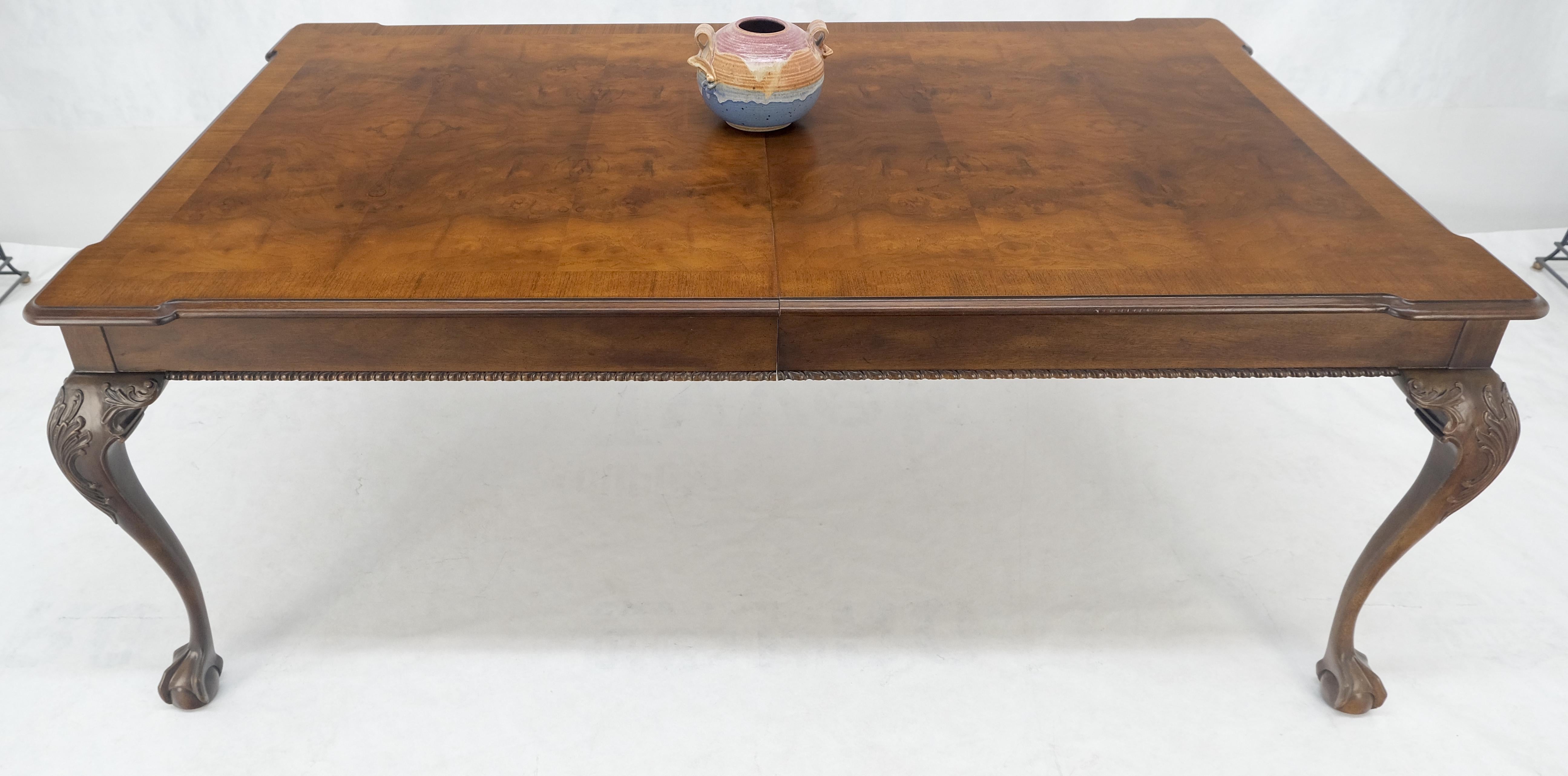 Henredon Banded Burl Walnut Ball & Claw Feet Chippendale Dining Table 2 Ext MINT For Sale 1