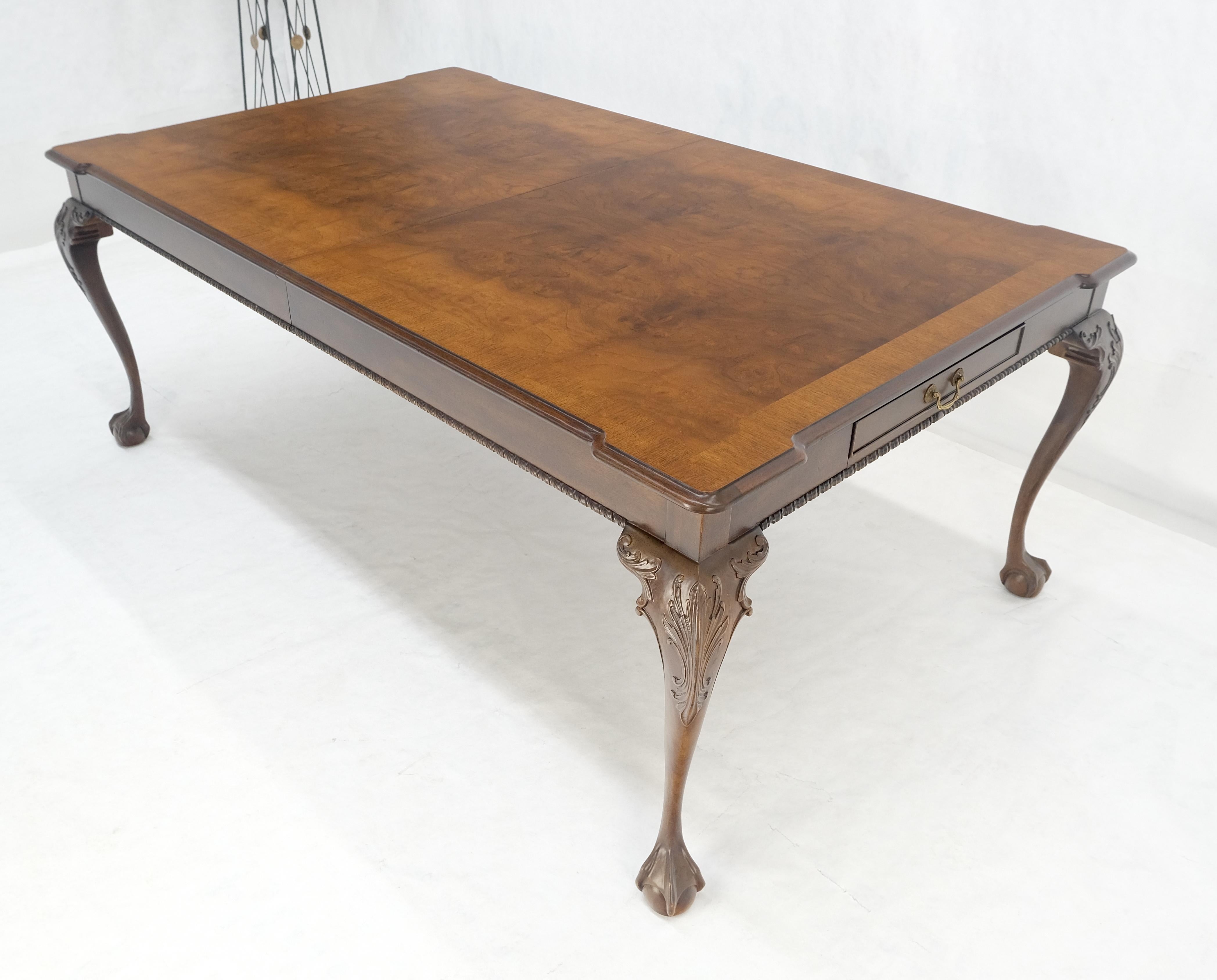 Henredon Banded Burl Walnut Ball & Claw Feet Chippendale Dining Table 2 Ext MINT For Sale 2
