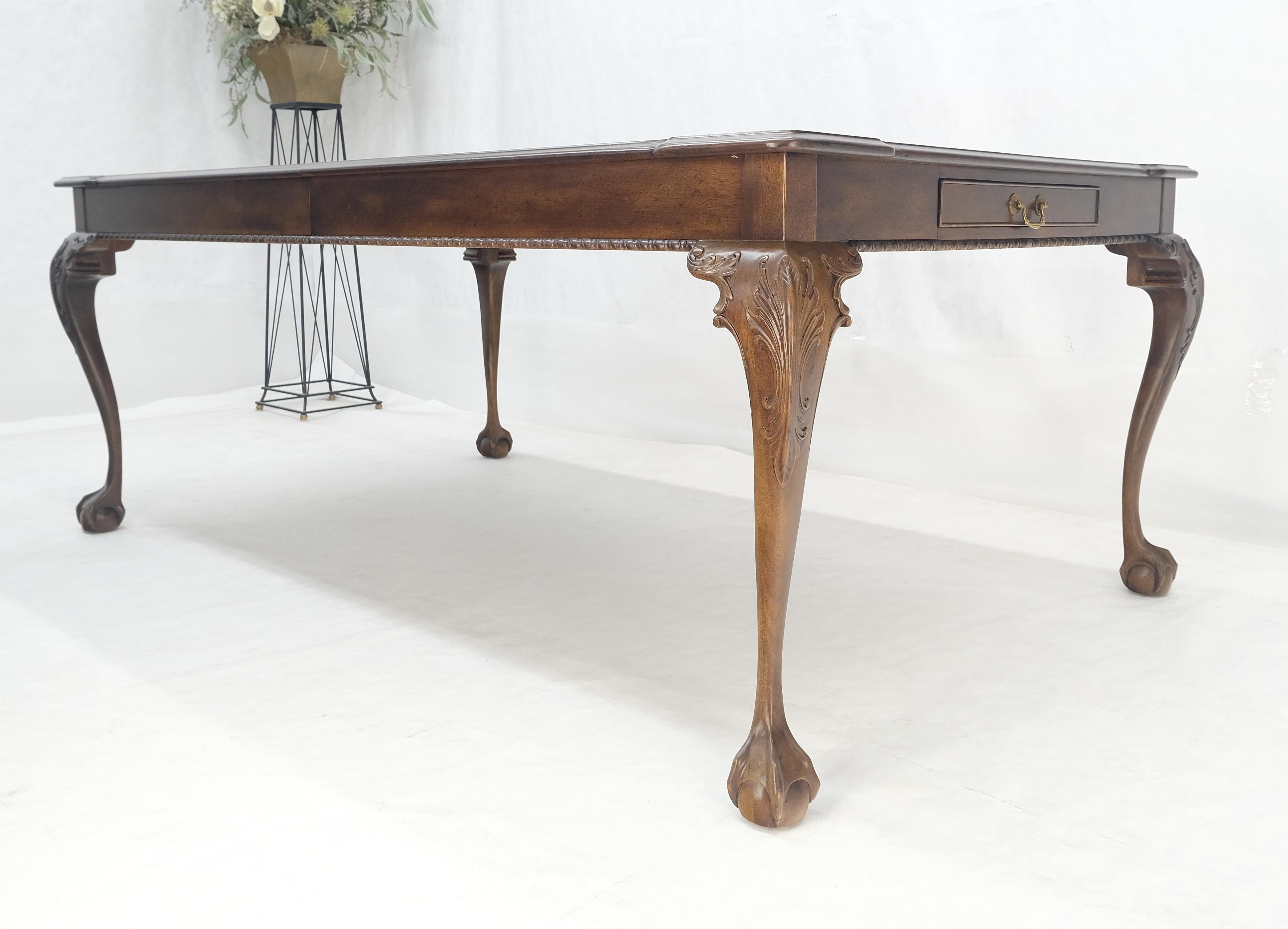 Henredon Banded Burl Walnut Ball & Claw Feet Chippendale Dining Table 2 Ext MINT For Sale 3