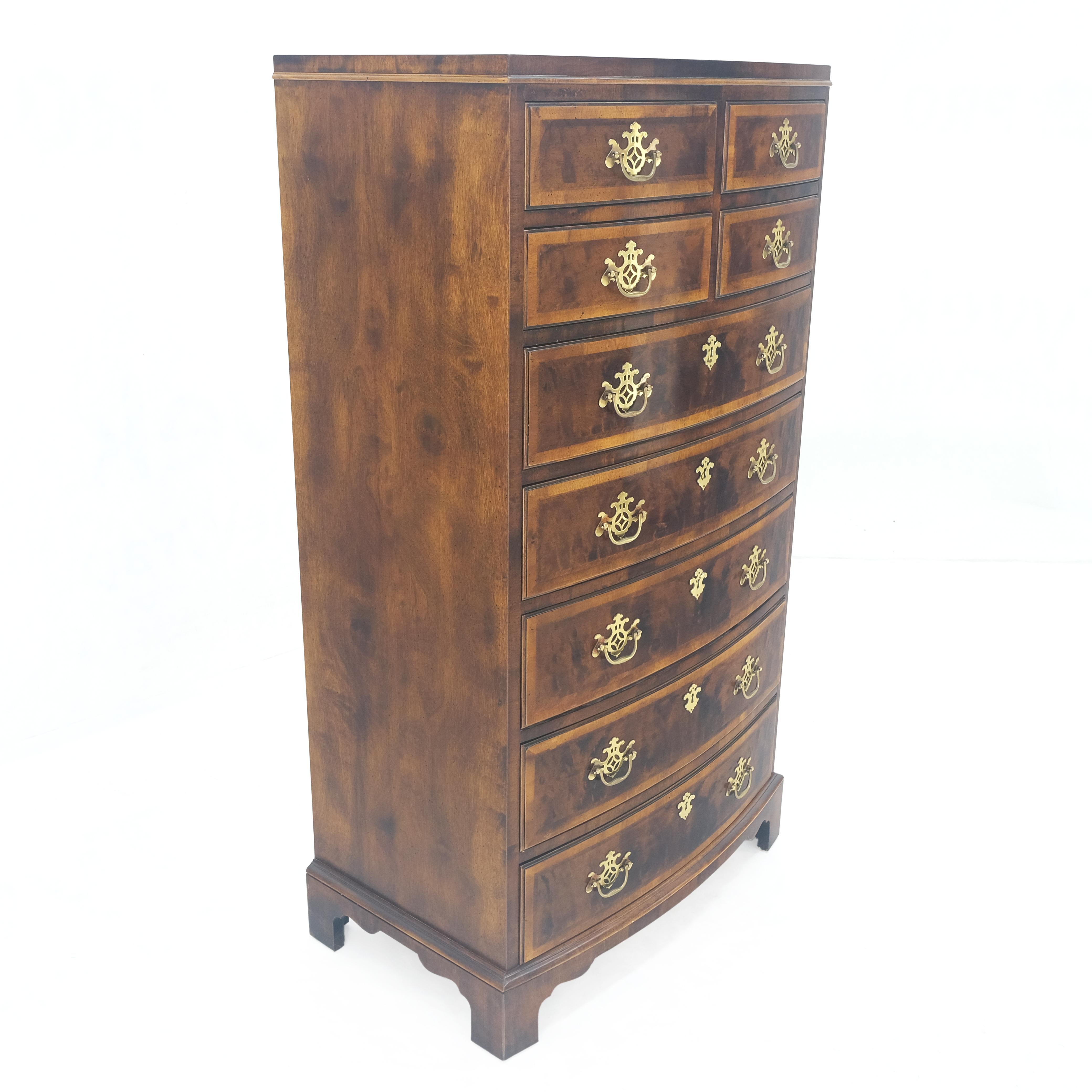 American Henredon Banded Mahogany 9 Drawers Chippendale Style High Chest Dresser MINT! For Sale