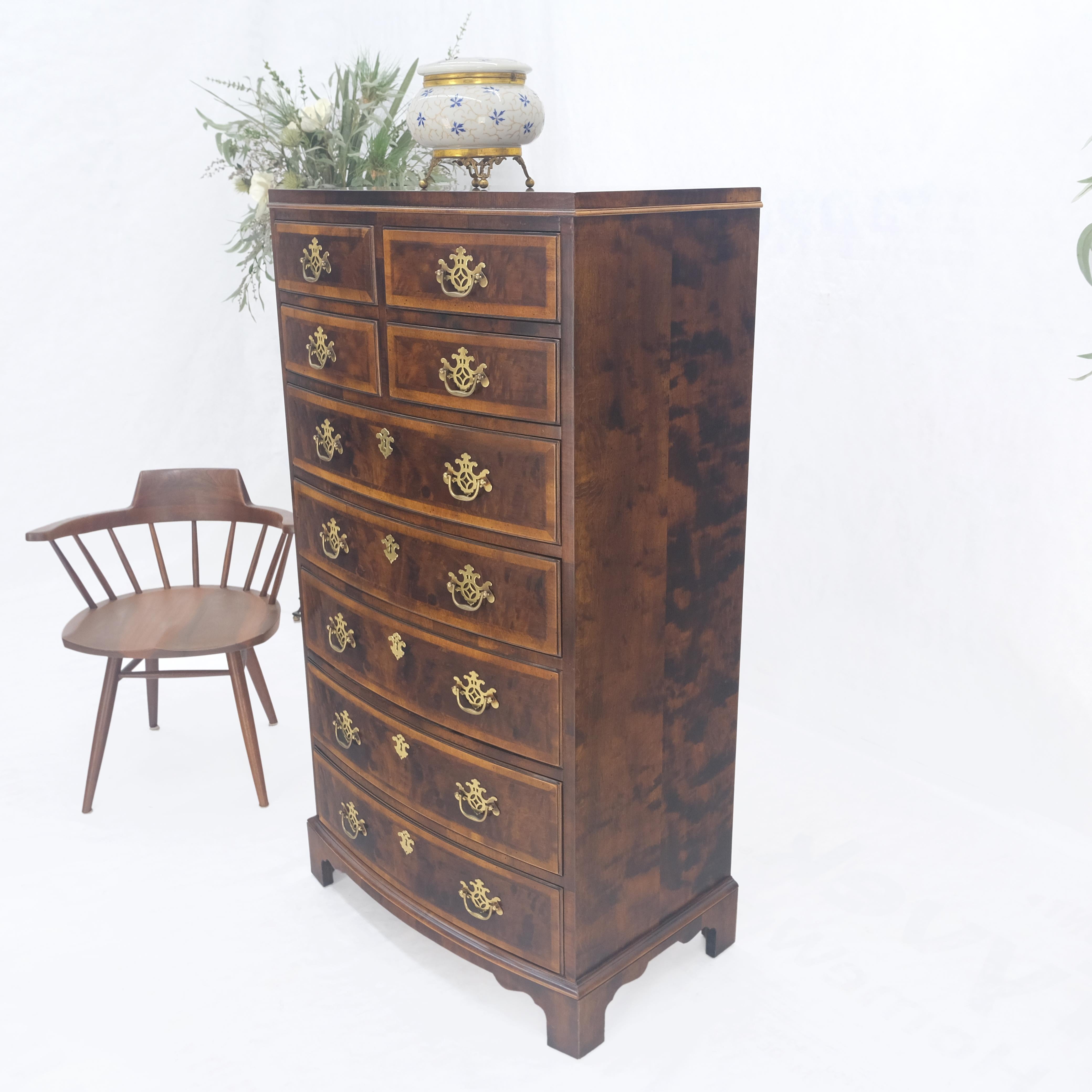 Henredon Banded Mahogany 9 Drawers Chippendale Style High Chest Dresser MINT! For Sale 4