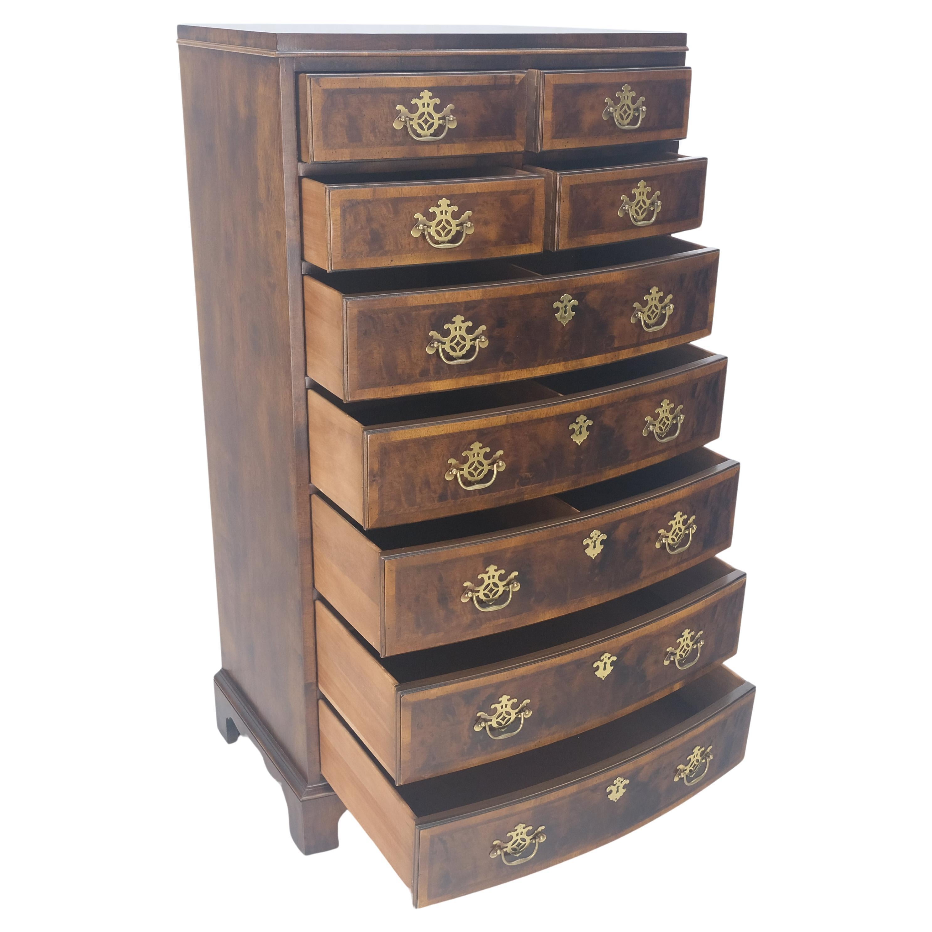 Henredon Banded Mahogany 9 Drawers Chippendale Style High Chest Dresser MINT! For Sale