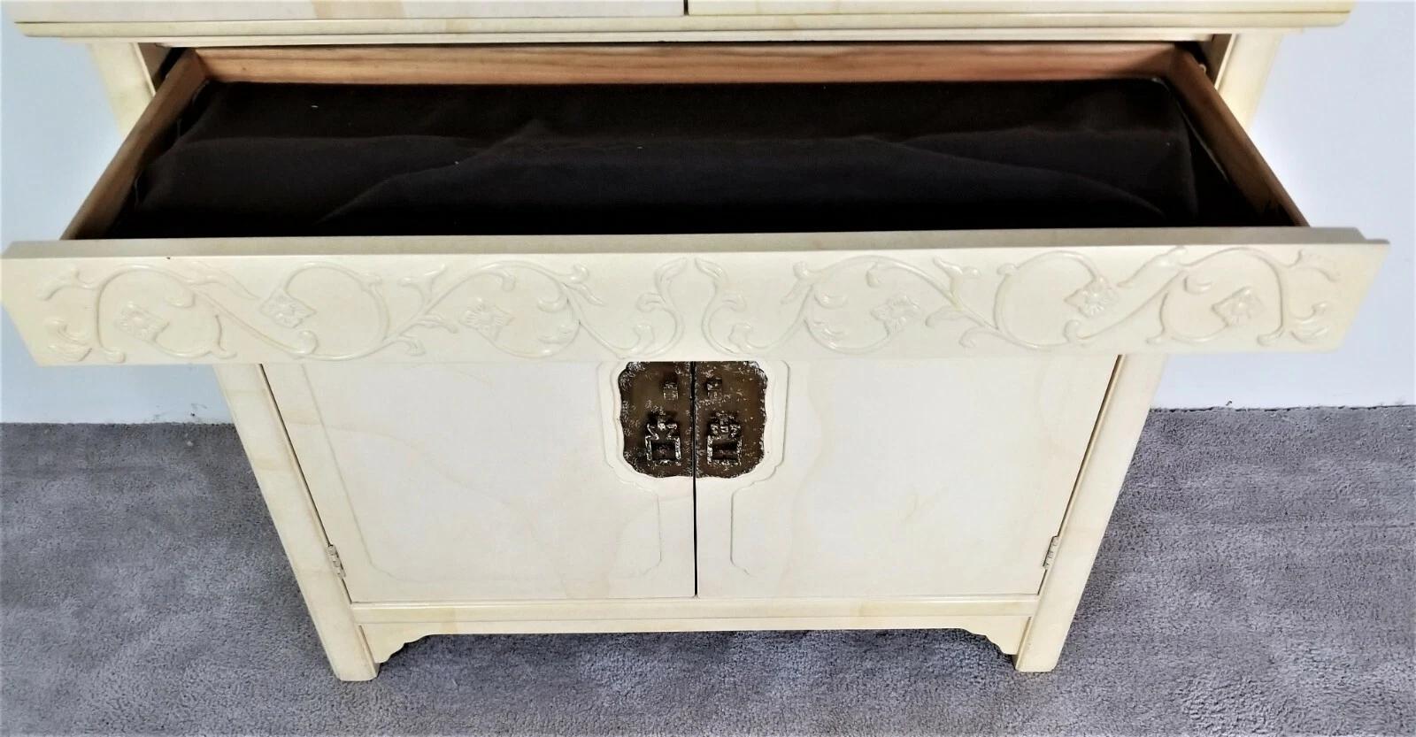 Chinese Chippendale HENREDON Bar Buffet Asian Goat Skin For Sale