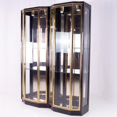 Henredon Black and Brass Mid Century Display Cabinets, Pair, Mcm