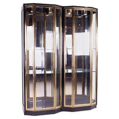 Henredon Black and Brass Mid Century Display Cabinets, Pair, Mcm