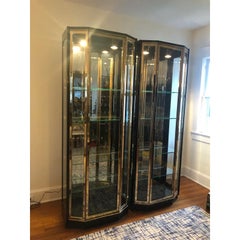 Henredon - Vitrines/armoires en laque noire et laiton